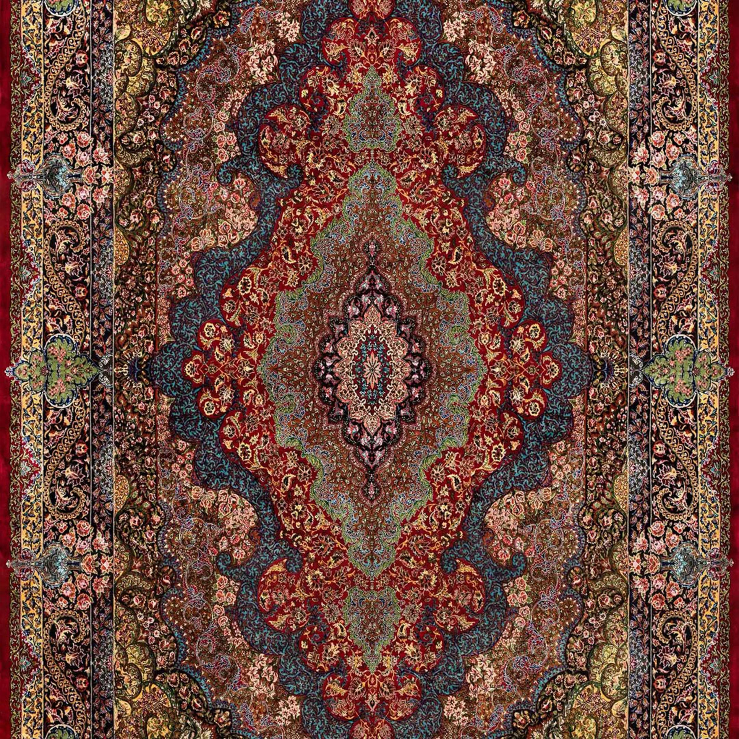 Tappeto di seta persiano stile Tabriz con medaglione rosso, 150x225 cm in vendita 4
