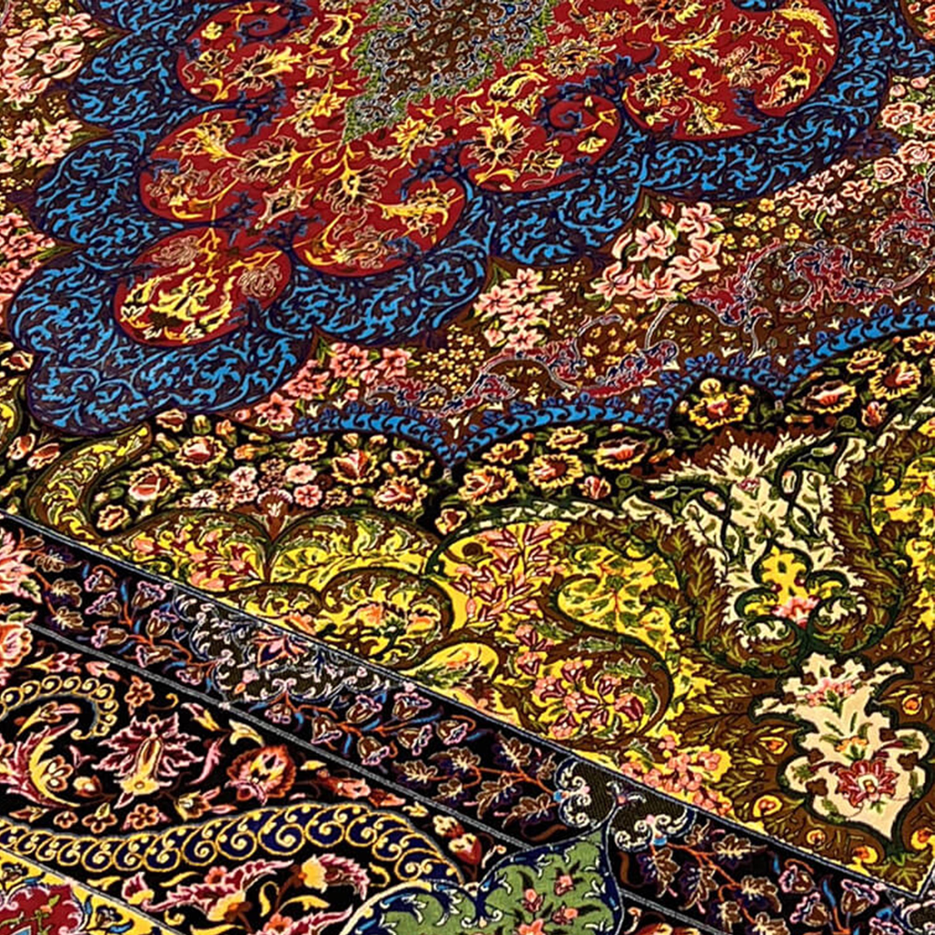 Tintura vegetale Tappeto di seta persiano stile Tabriz con medaglione rosso, 150x225 cm in vendita