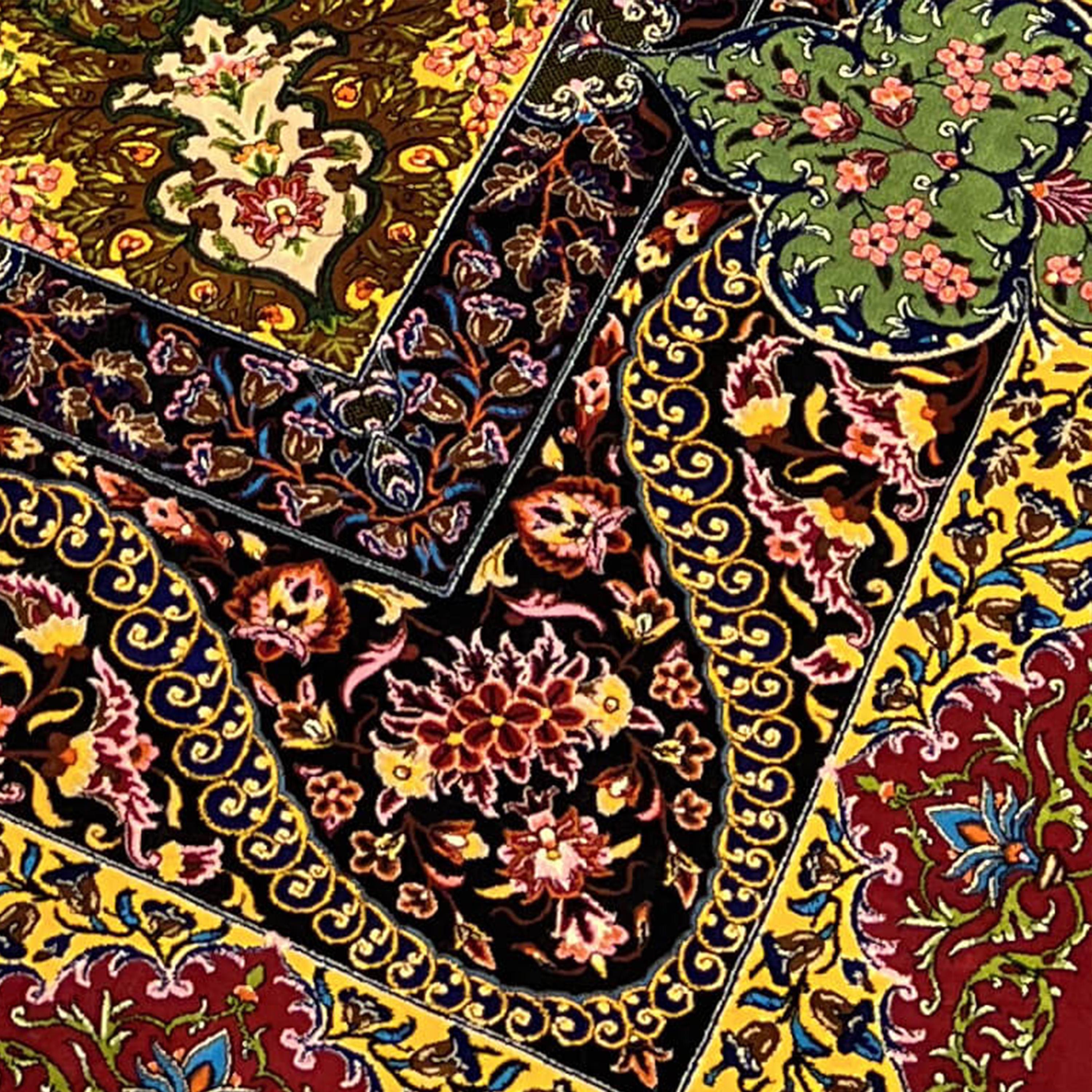 XXI secolo e contemporaneo Tappeto di seta persiano stile Tabriz con medaglione rosso, 150x225 cm in vendita