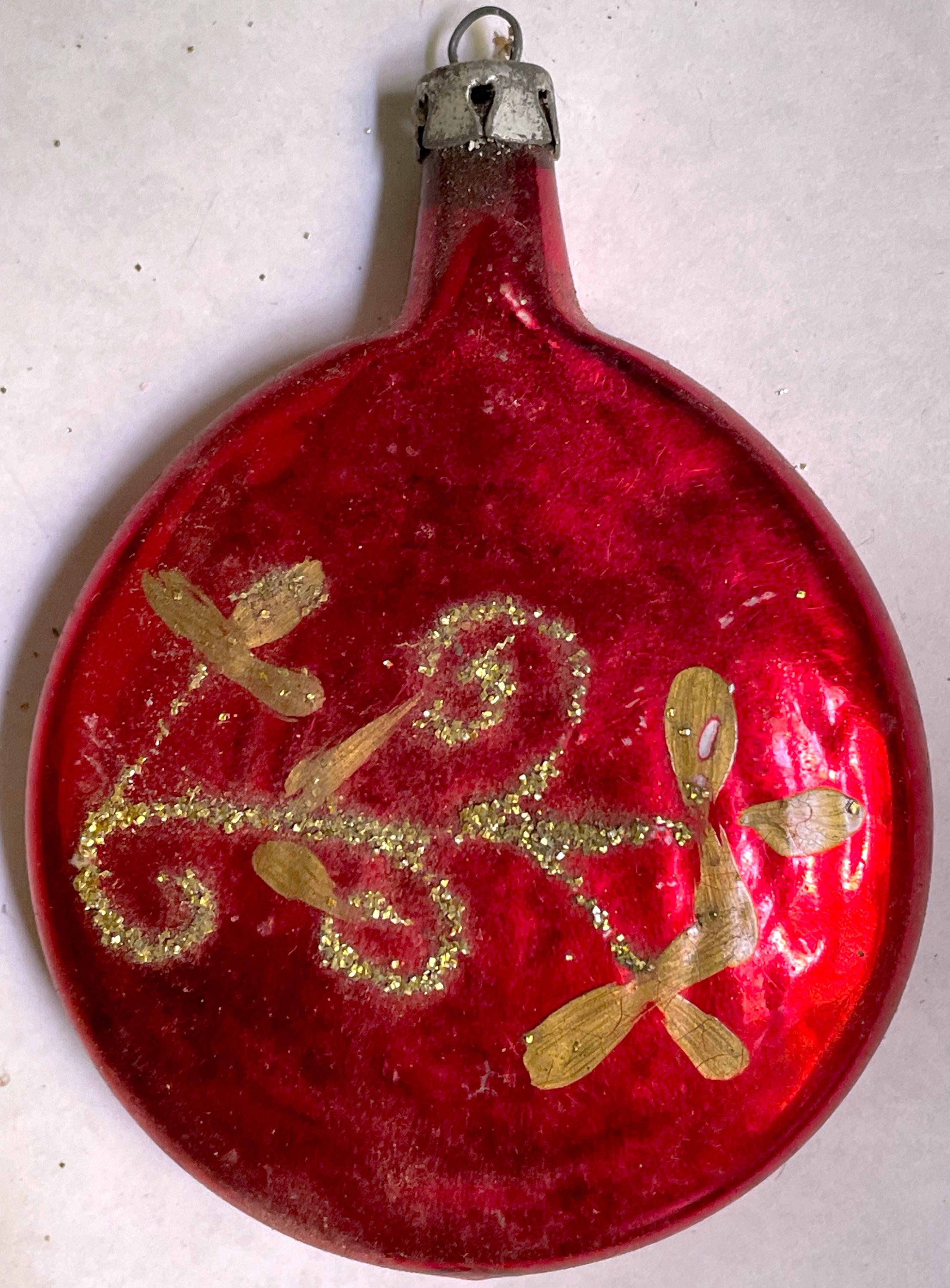 Ornamento per albero di Natale dipinto a mano a forma di palla appiattita in vetro Mercury rosso Lotto di 4 in vendita 2