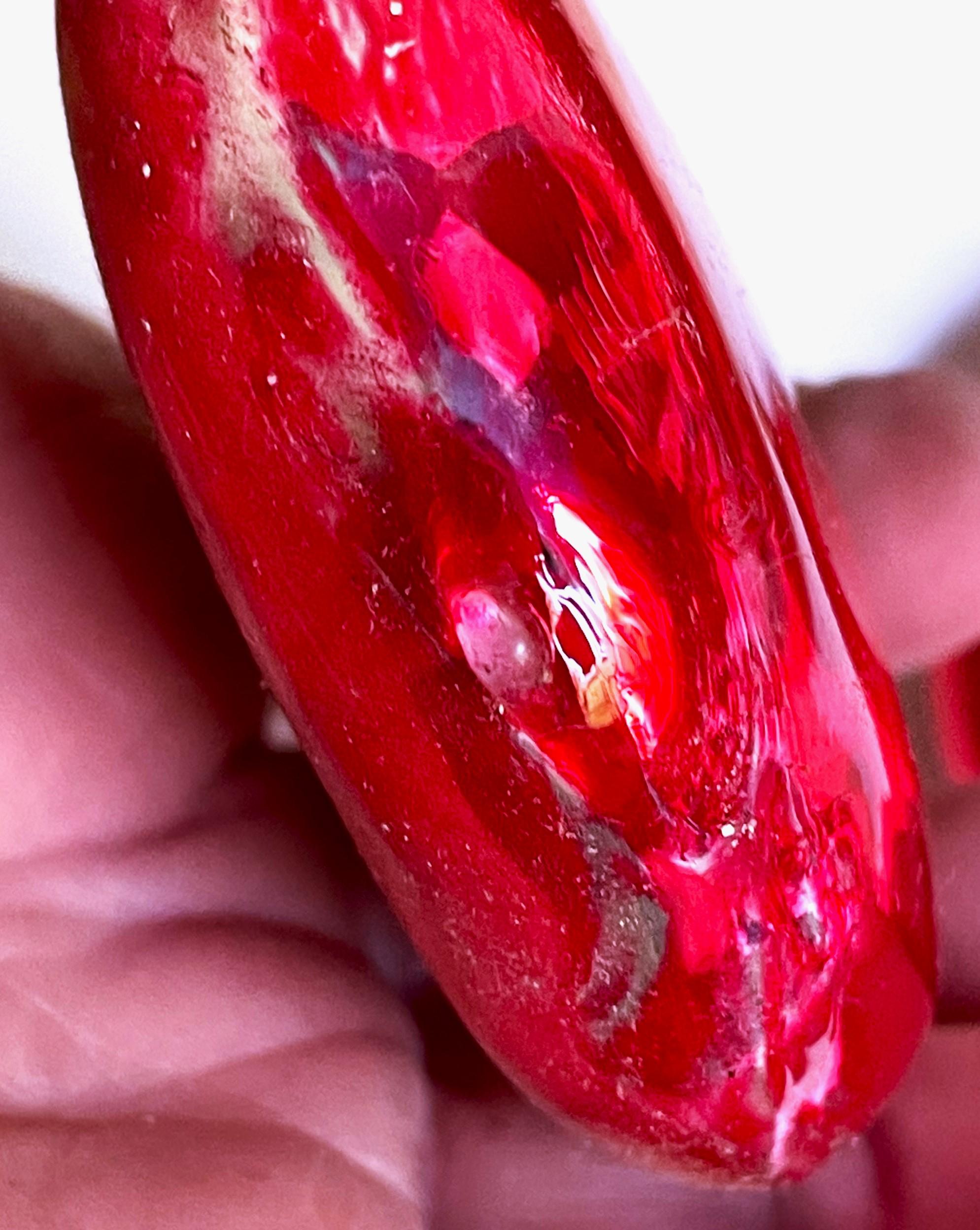 Dipinto Ornamento per albero di Natale dipinto a mano a forma di palla appiattita in vetro Mercury rosso Lotto di 4 in vendita