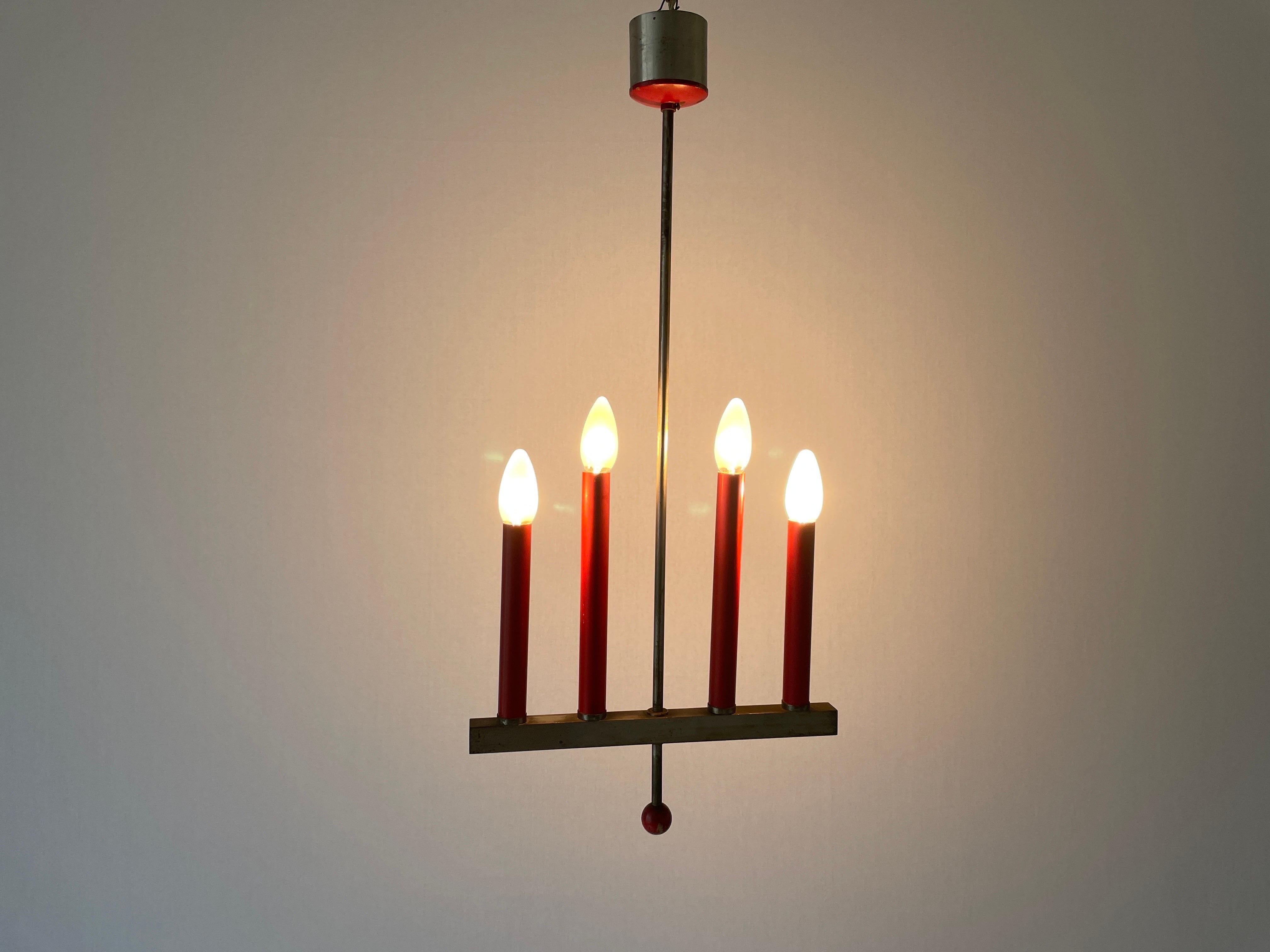 Red Metal 4 Tubes Ceiling Lamp, 1960s, Italy For Sale 4
