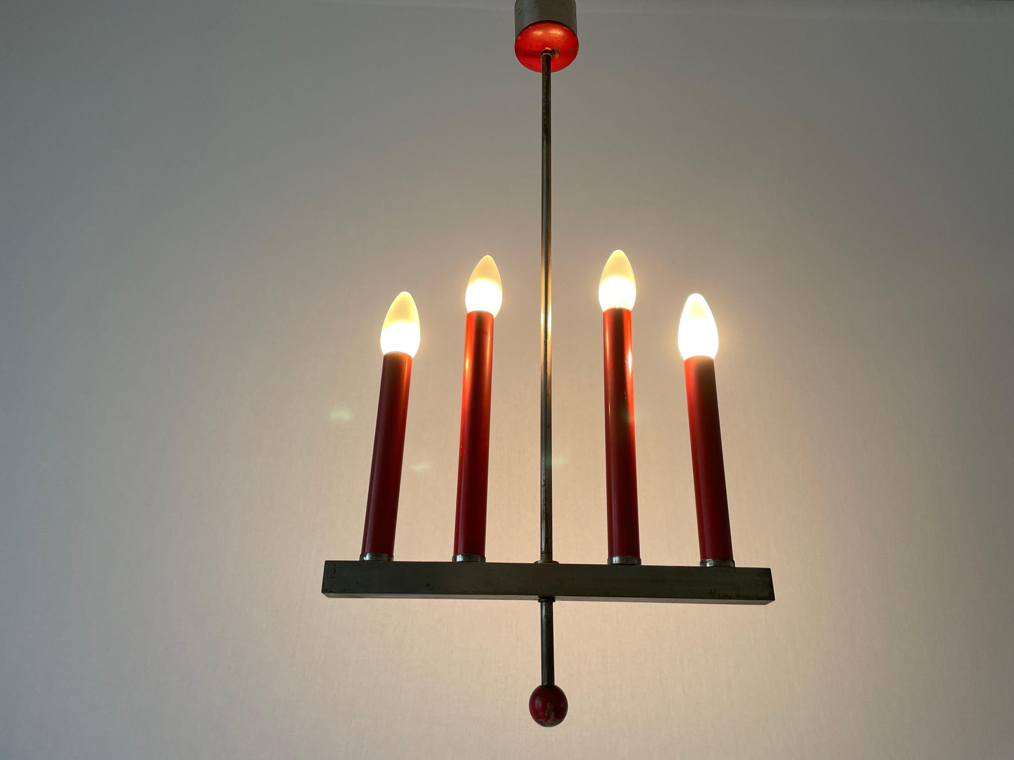 Red Metal 4 Tubes Ceiling Lamp, 1960s, Italy For Sale 5