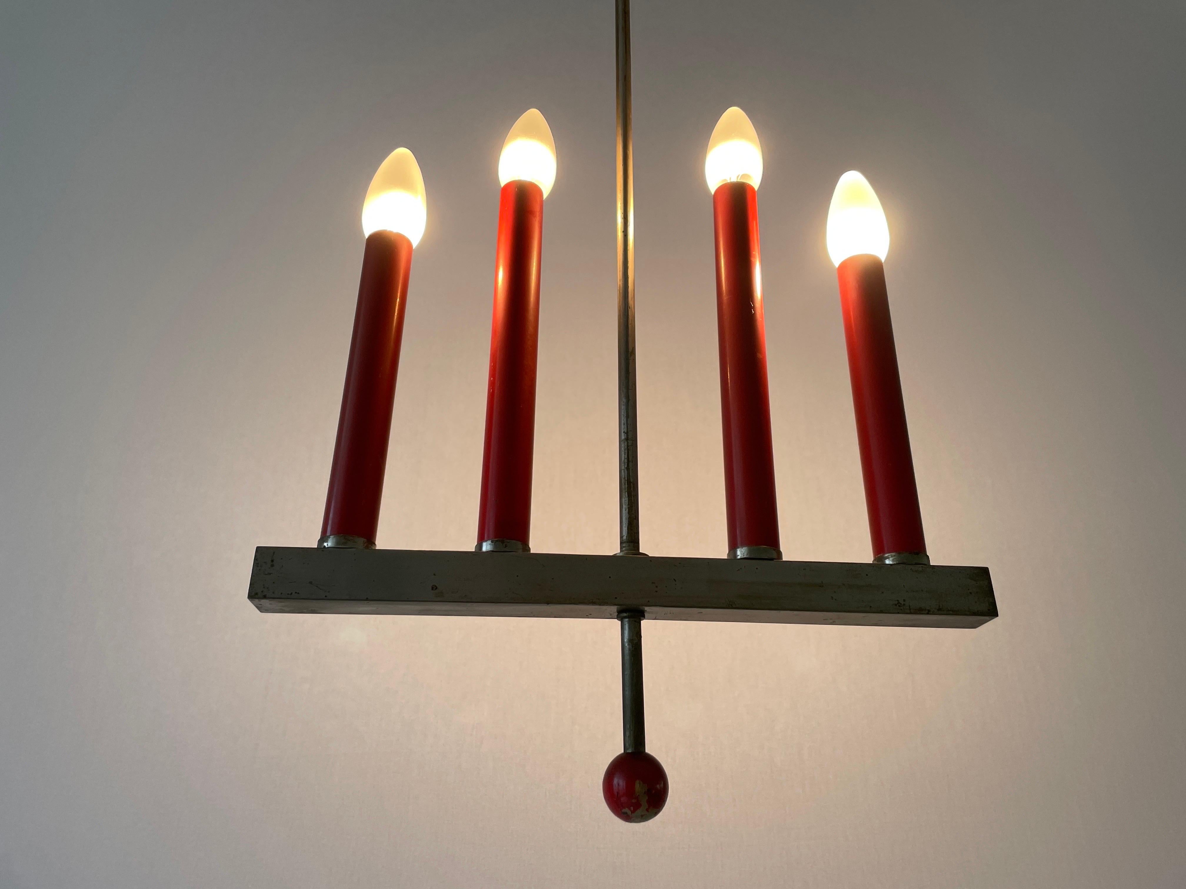 Red Metal 4 Tubes Ceiling Lamp, 1960s, Italy For Sale 6