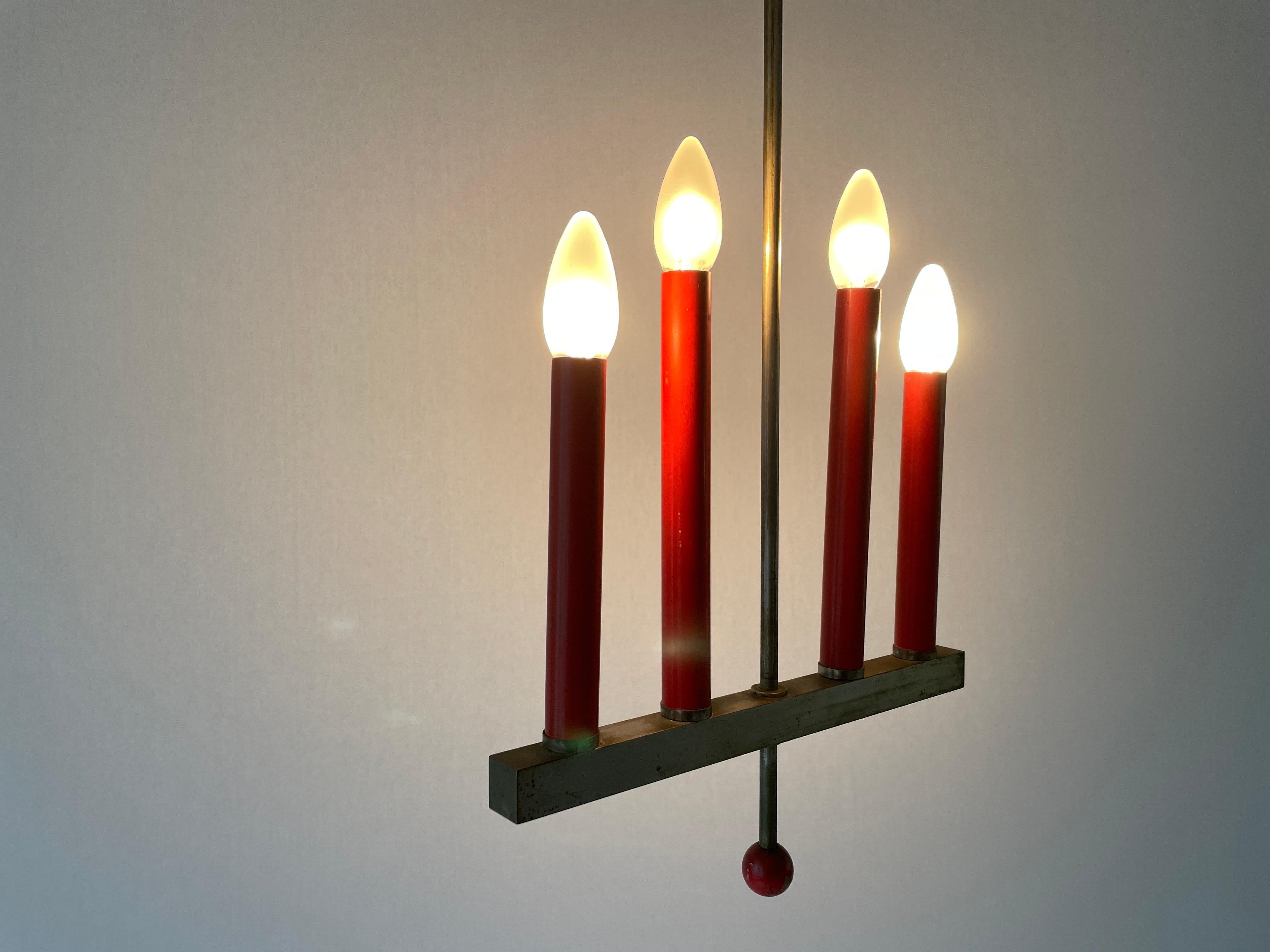 Red Metal 4 Tubes Ceiling Lamp, 1960s, Italy For Sale 7
