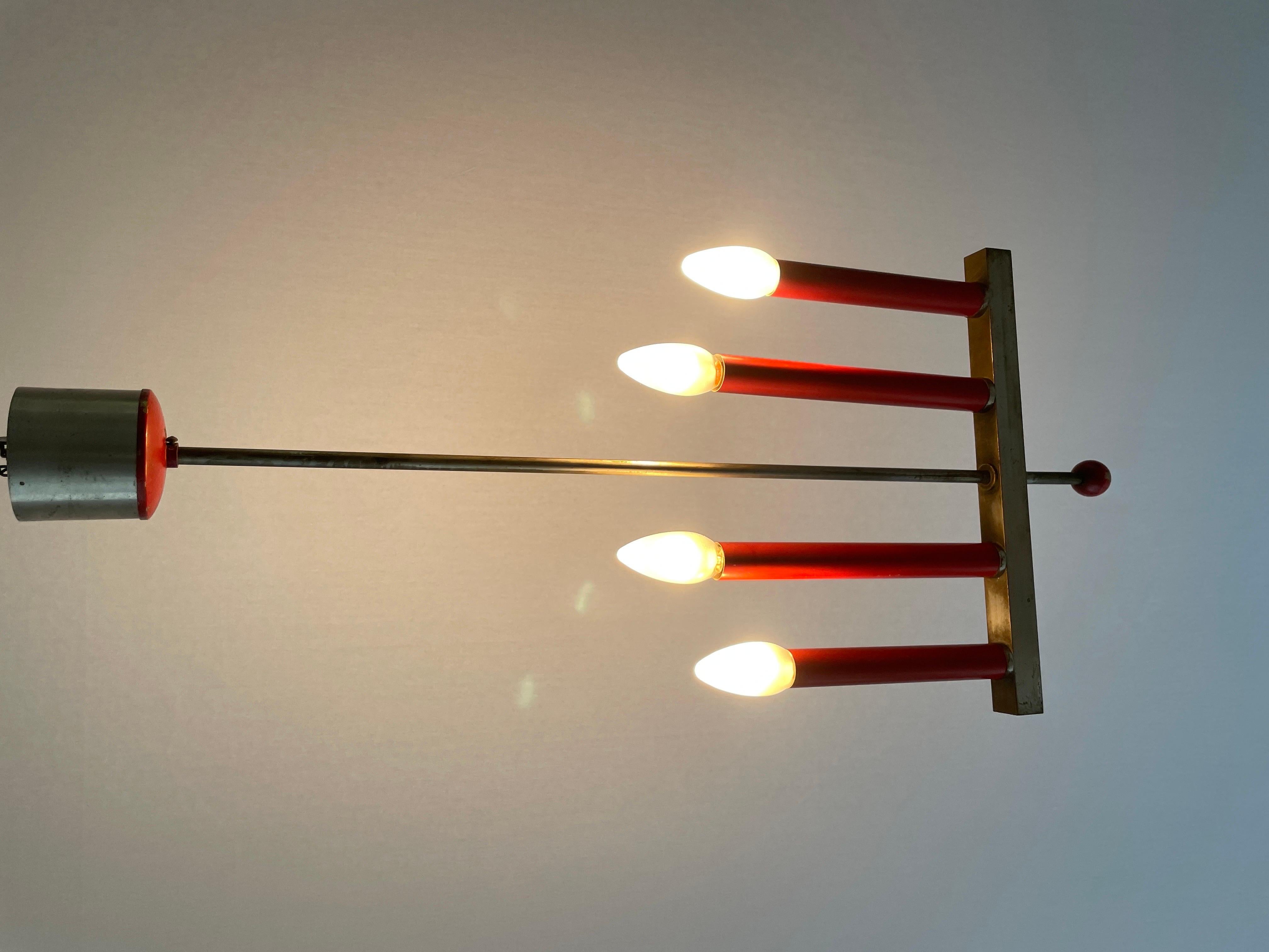 Red Metal 4 Tubes Ceiling Lamp, 1960s, Italy For Sale 8