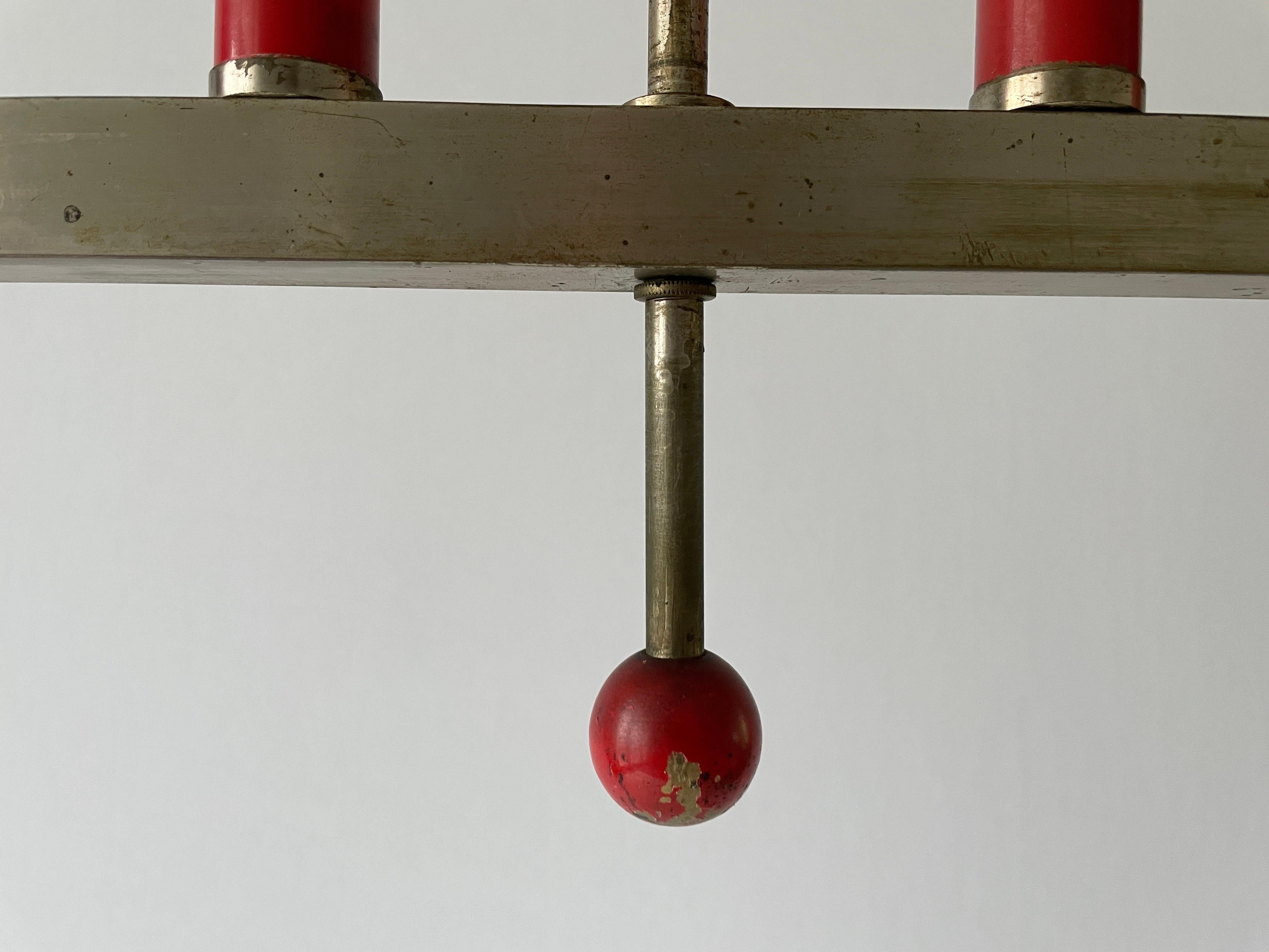 Metà XX secolo Lampada da soffitto a 4 tubi in metallo rosso, anni '60, Italia in vendita
