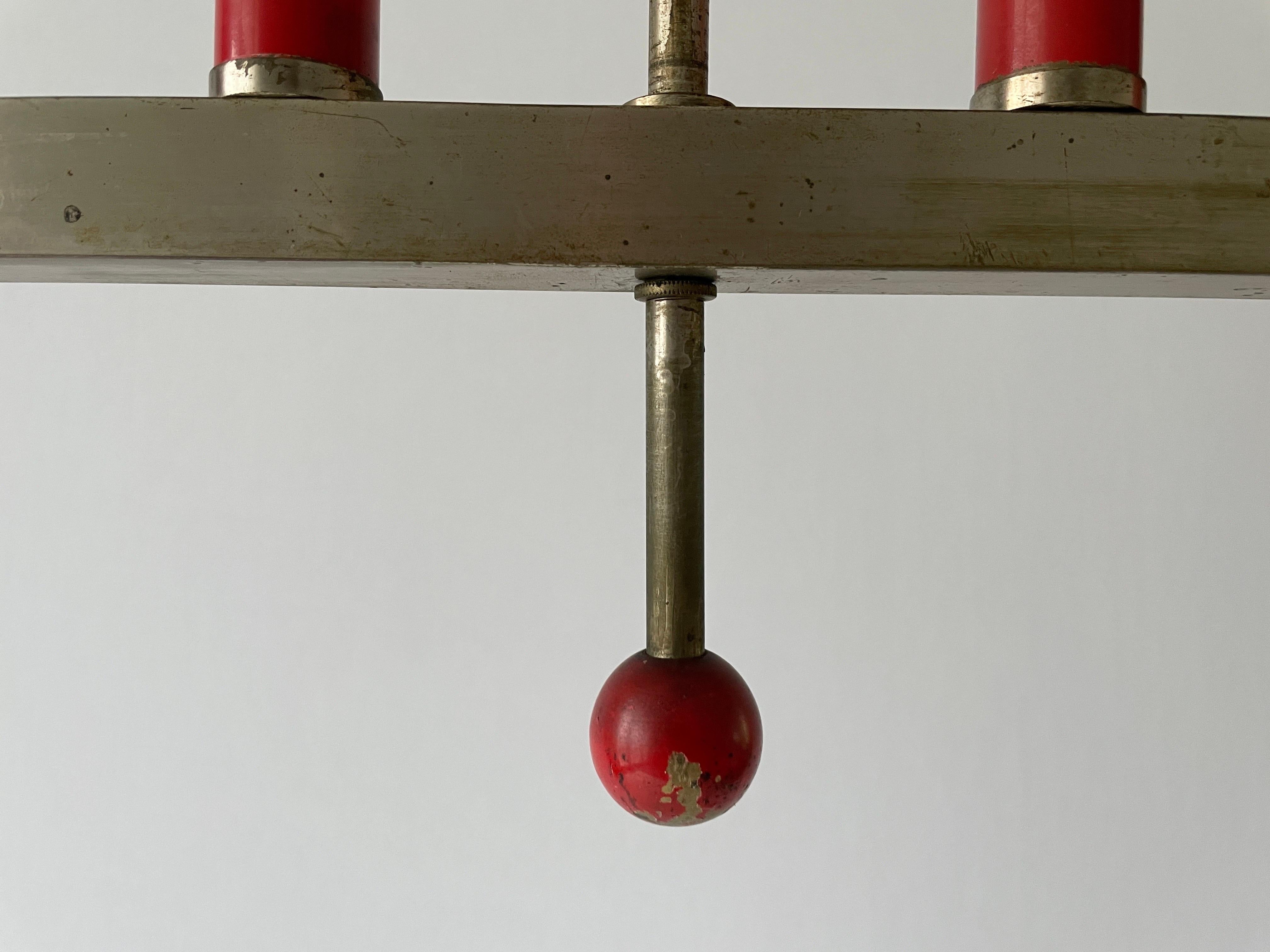 Mid-20th Century Red Metal 4 Tubes Ceiling Lamp, 1960s, Italy For Sale