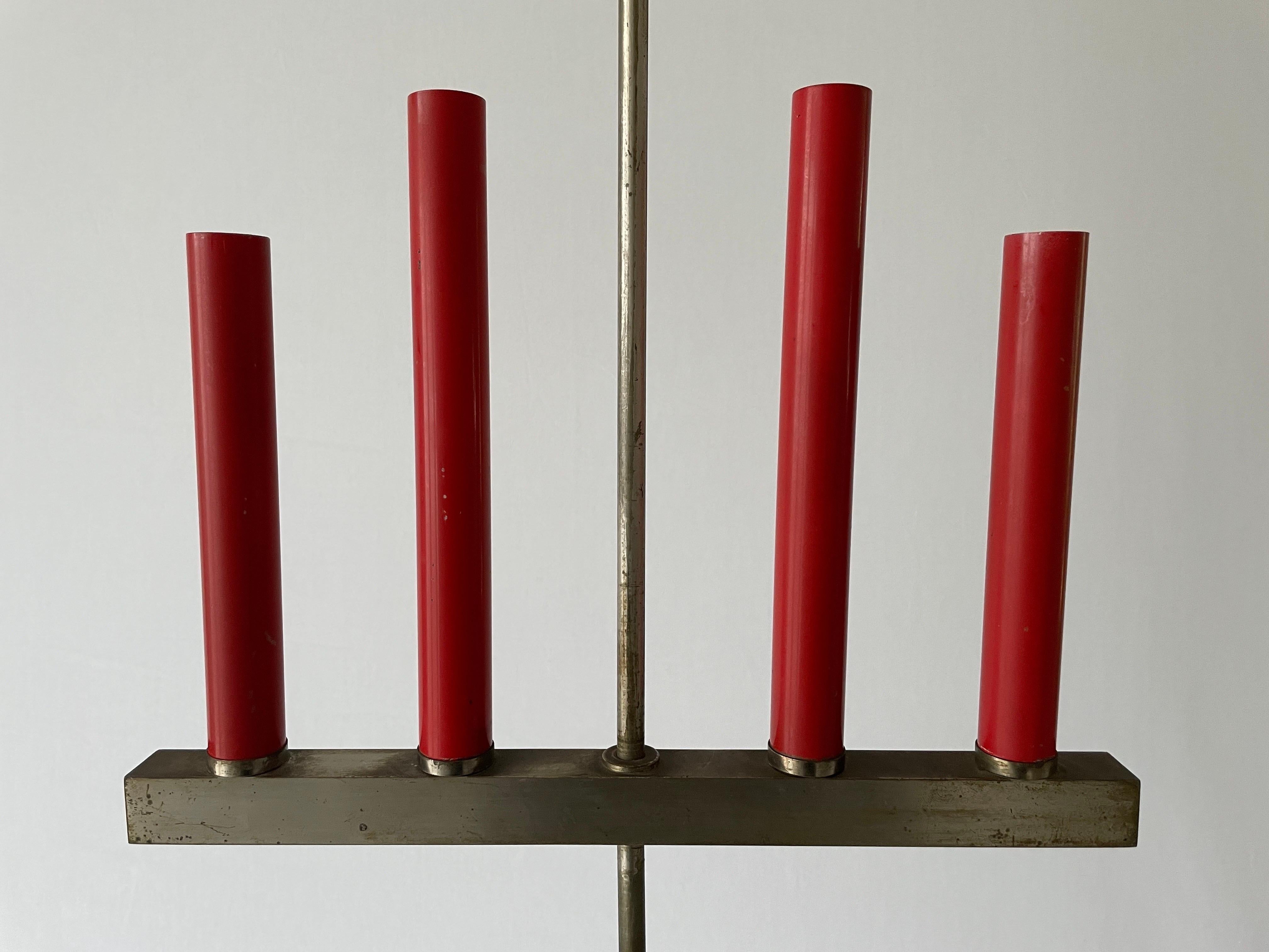 Red Metal 4 Tubes Ceiling Lamp, 1960s, Italy For Sale 1