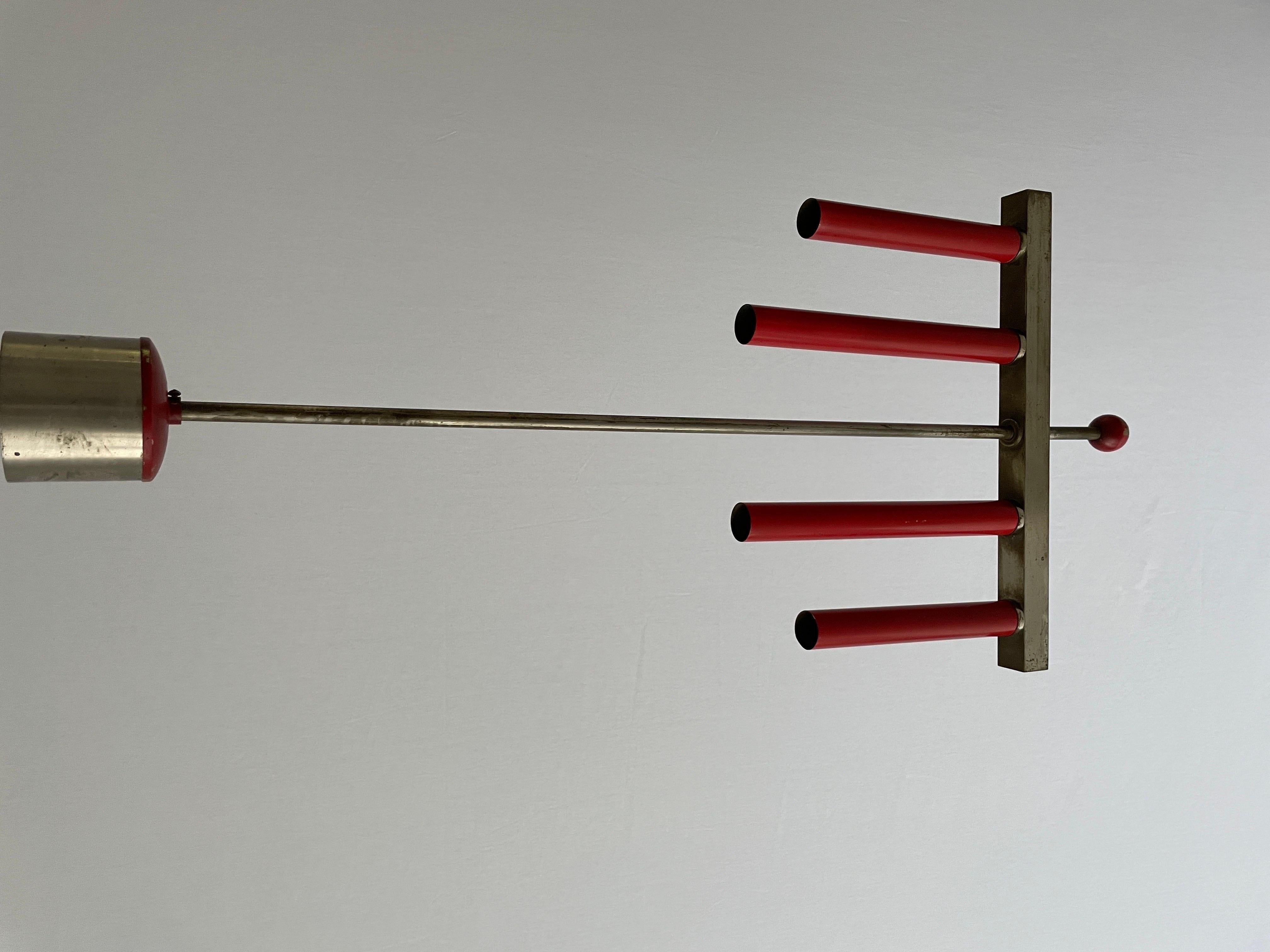 Red Metal 4 Tubes Ceiling Lamp, 1960s, Italy For Sale 2