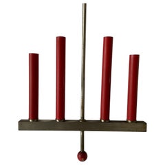Lampada da soffitto a 4 tubi in metallo rosso, anni '60, Italia