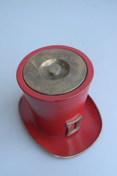 Red Metal and Brass "Hat" Ice Bucket