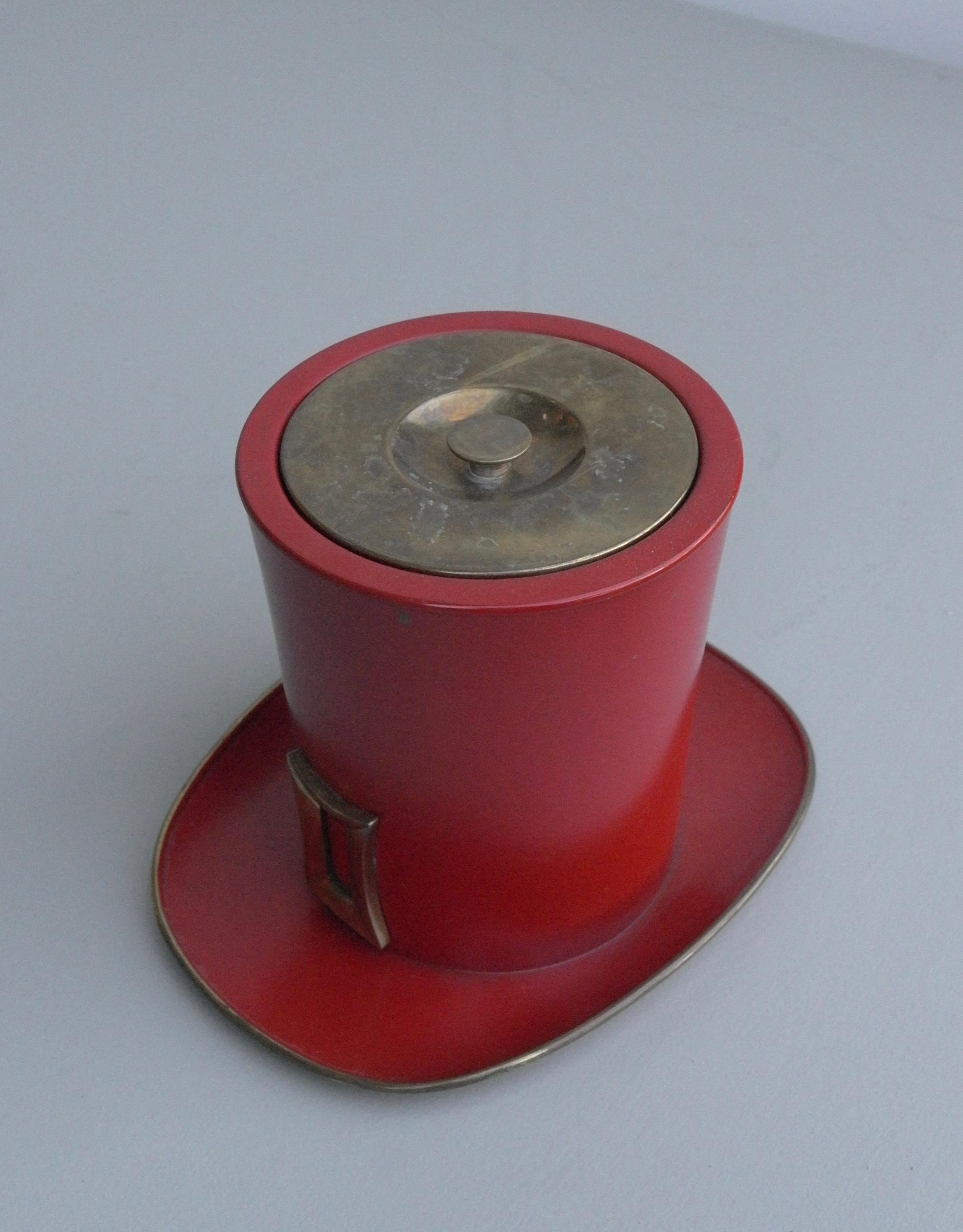Eiskübel aus rotem Metall und Messing mit „Hat“-Muster im Angebot 1