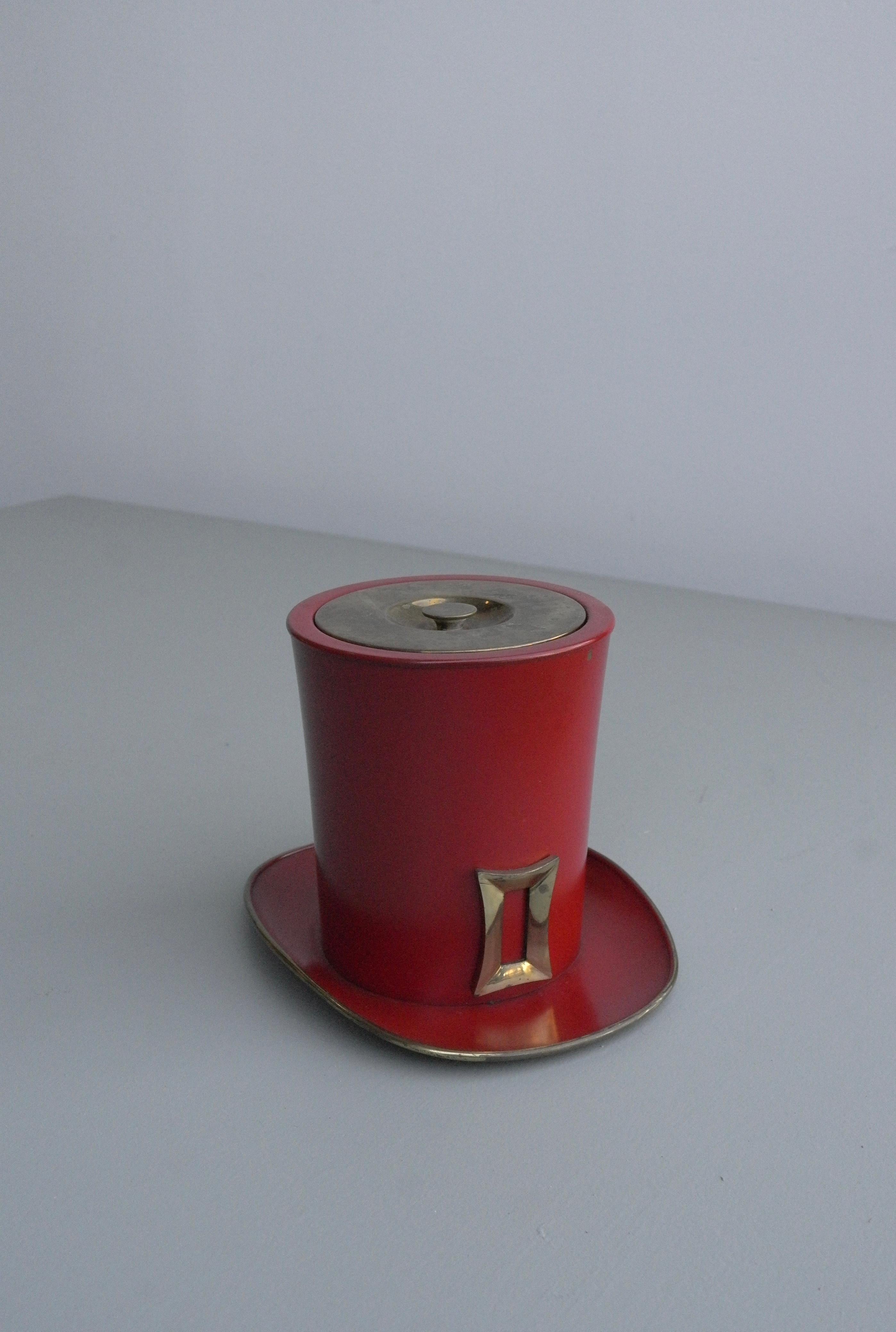 Eiskübel aus rotem Metall und Messing mit „Hat“-Muster im Angebot 2