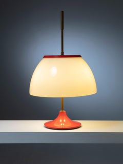 Red Metal and Brass Table Lamp, Italy, 1960s
