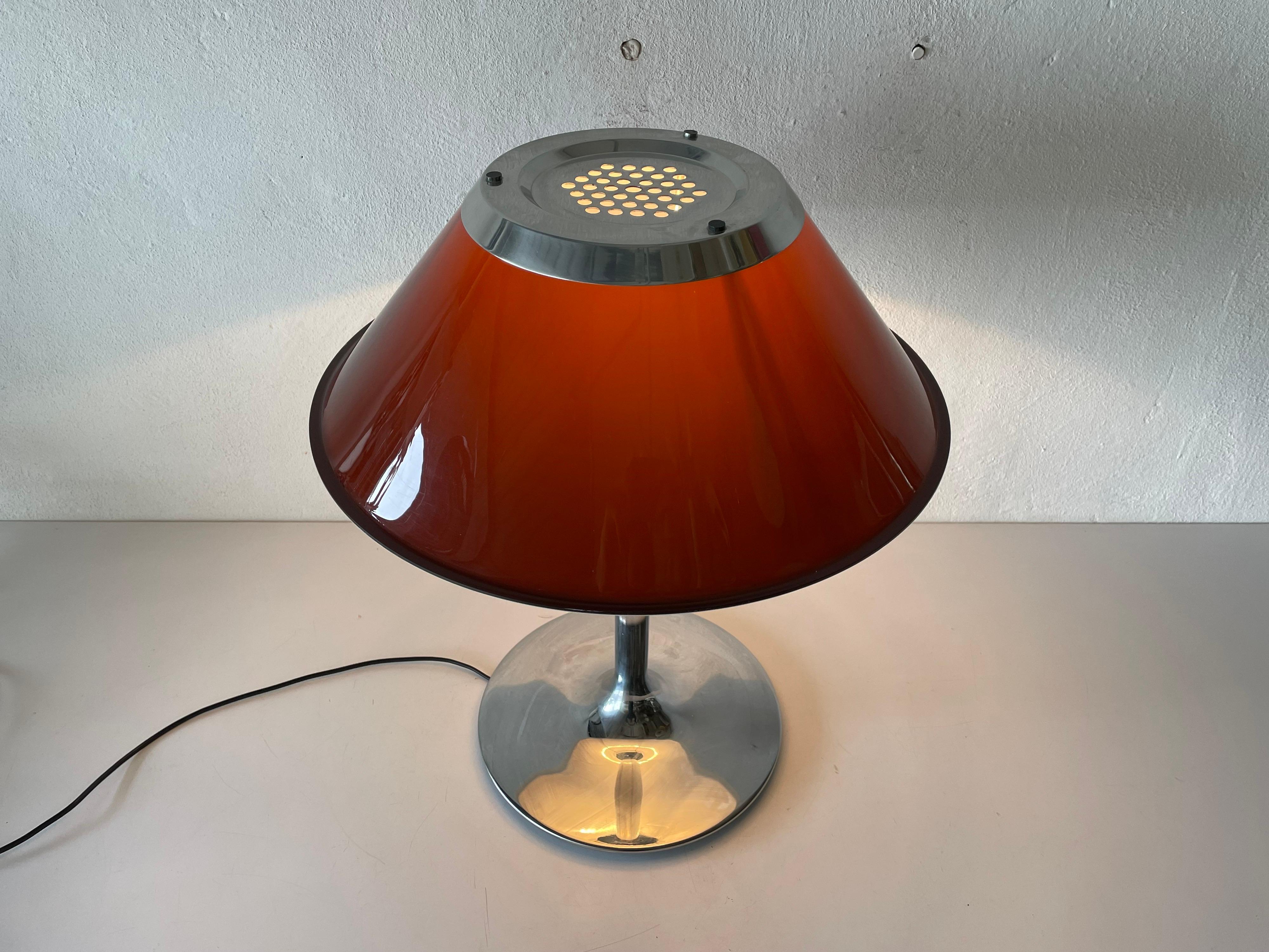 Red Metal and Chrome Table Lamp by Ateljé Lyktan, 1970s, Sweden For Sale 5
