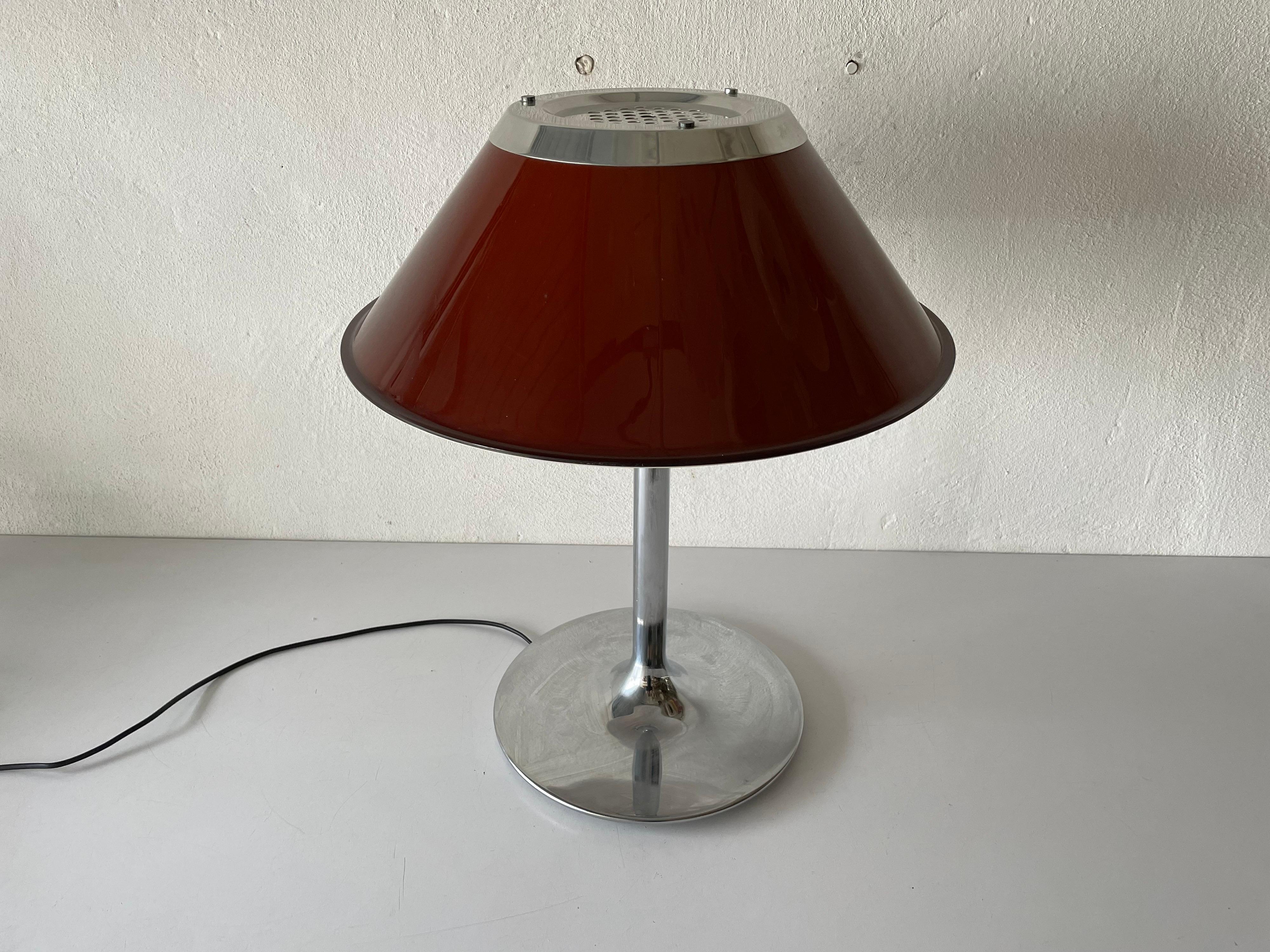 Space Age Red Metal and Chrome Table Lamp by Ateljé Lyktan, 1970s, Sweden For Sale