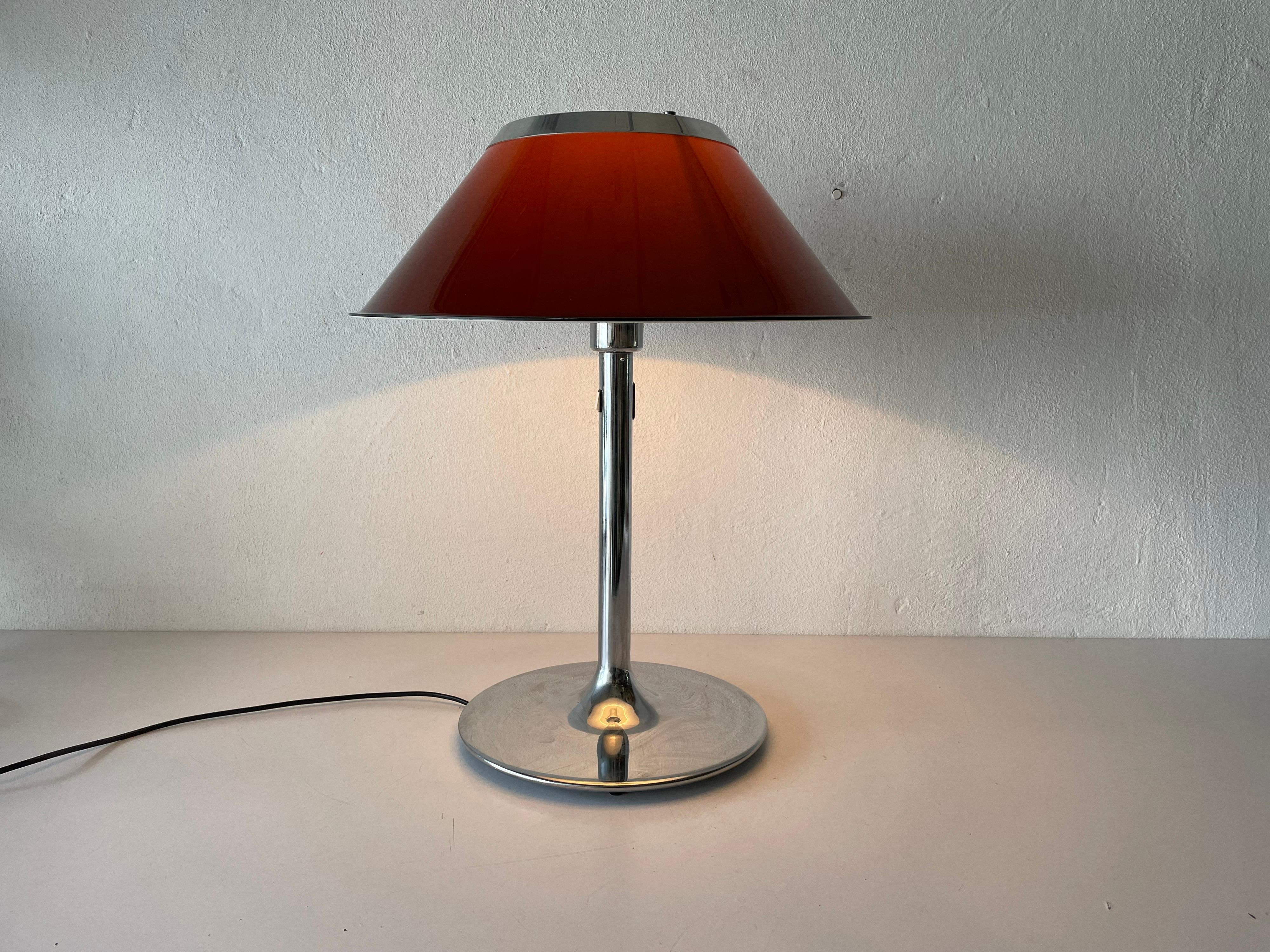 Red Metal and Chrome Table Lamp by Ateljé Lyktan, 1970s, Sweden For Sale 2