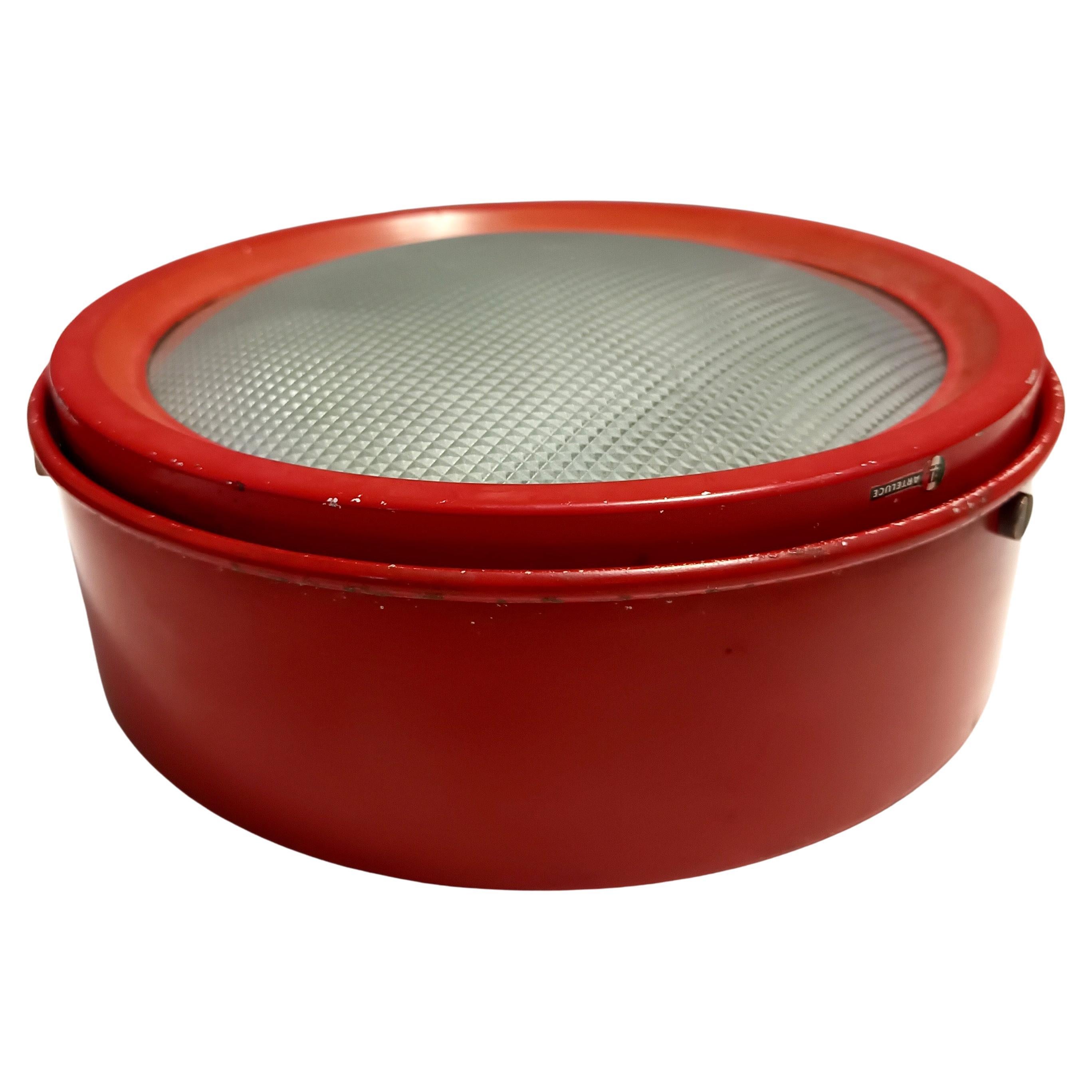 Plafón rojo de metal y cristal modelo 3055 de Gino Sarfatti para Arteluce, 1962
