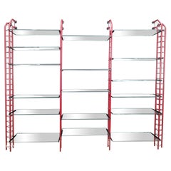 Industrieller Bücherschrank aus rotem Metall und Glas, Italien 1980er