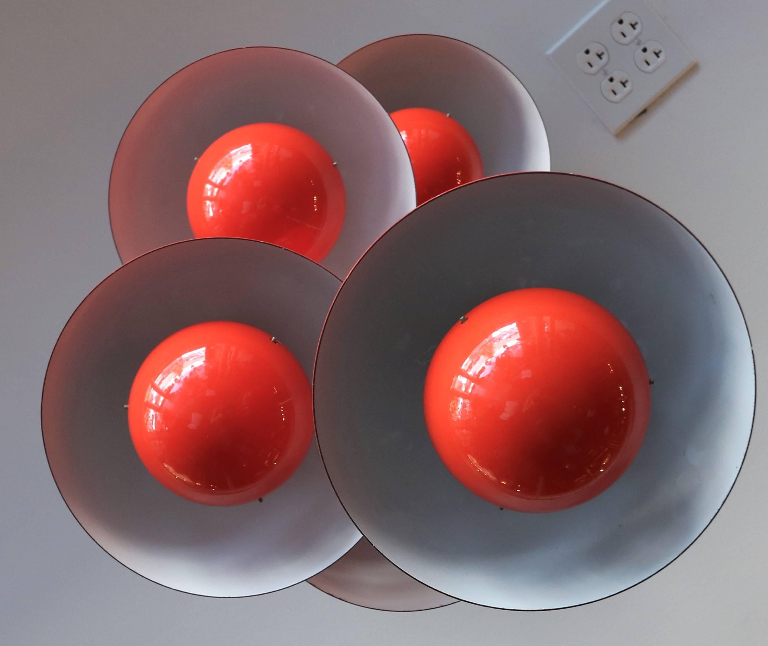 Late 20th Century Red Metal Big Flower Pot Chandelier by Verner Panton, 1970s