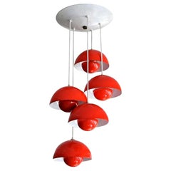 Red Metal Big Flower Pot Chandelier by Verner Panton, 1970s