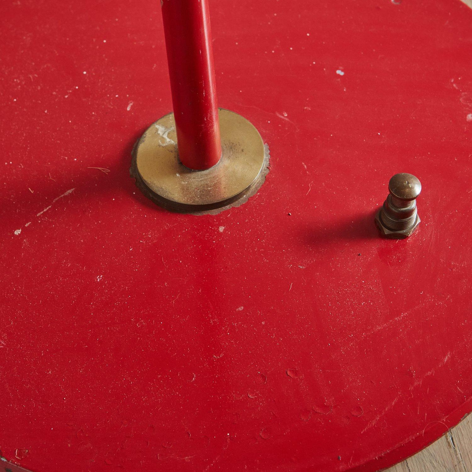 Red Metal + Brass Floor Lamp in the Style of Angelo Lelli, Italy 1960s For Sale 2