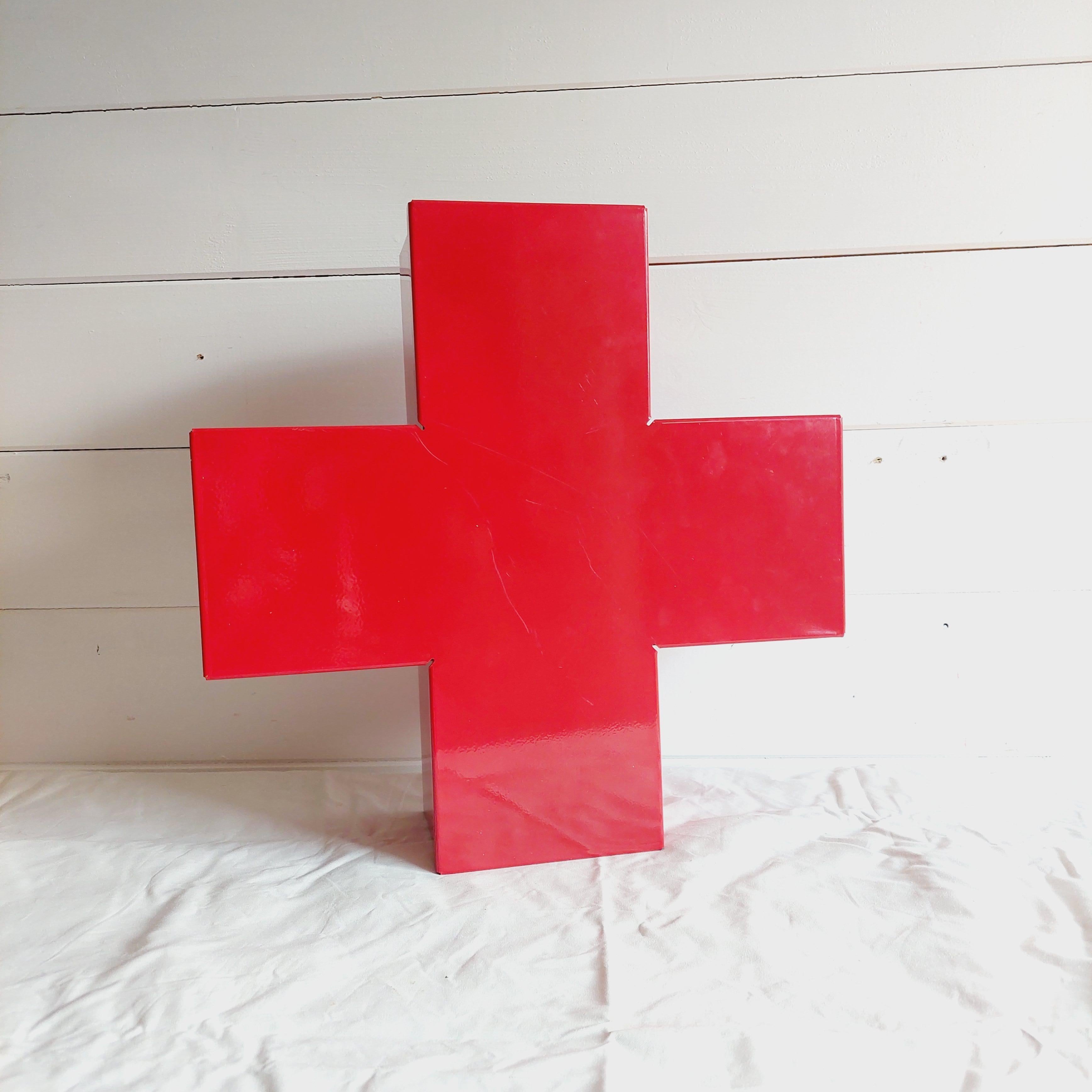 Red Metal Cross Wall Cabinet 1st Aid Medicine Box, Thomas Eriksson Style 1990s For Sale 7