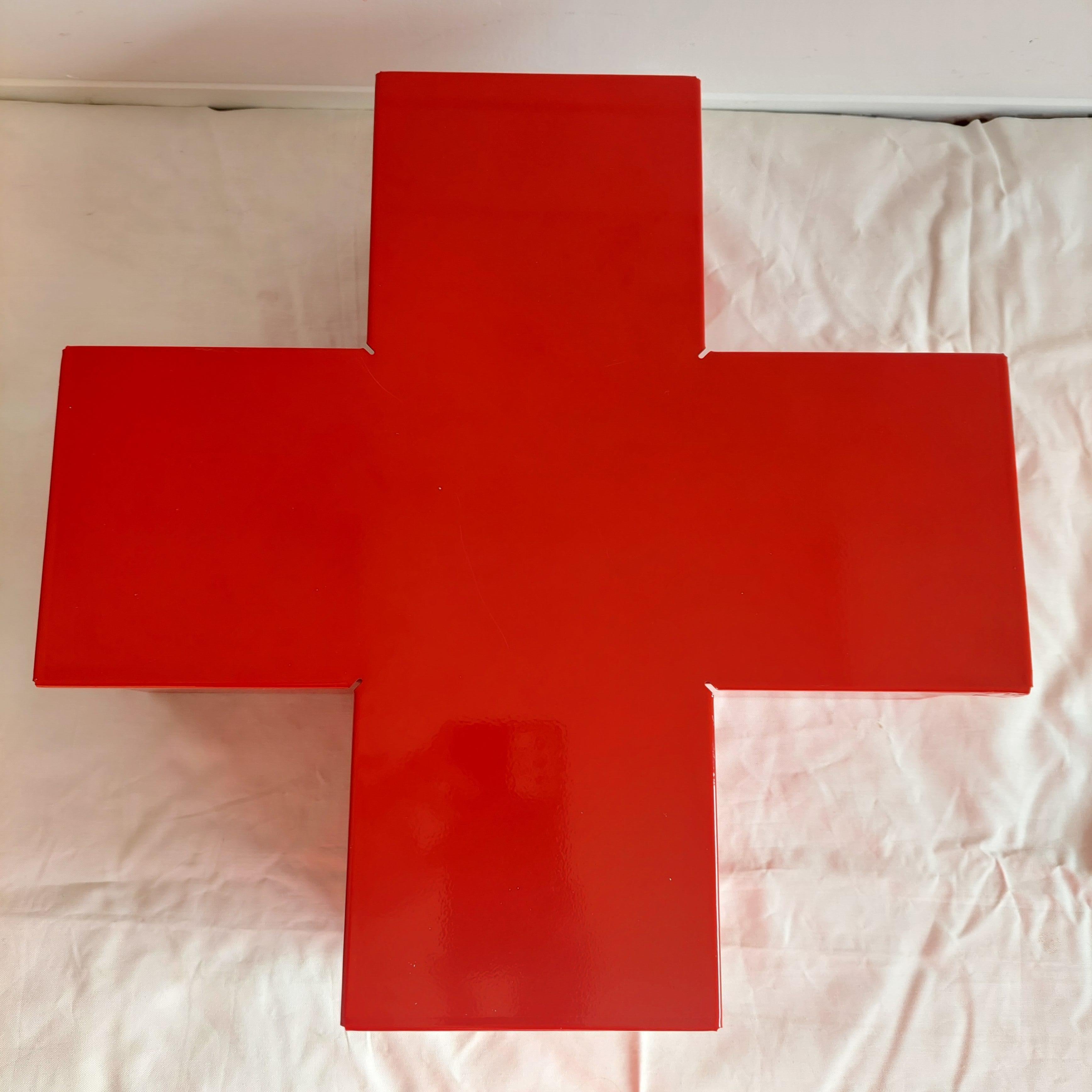 Red Metal Cross Wall Cabinet 1st Aid Medicine Box, Thomas Eriksson Style 1990s 1