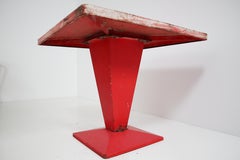 Red Metal 'Cube' Bistro Table by Xavier Pauchard, 1950