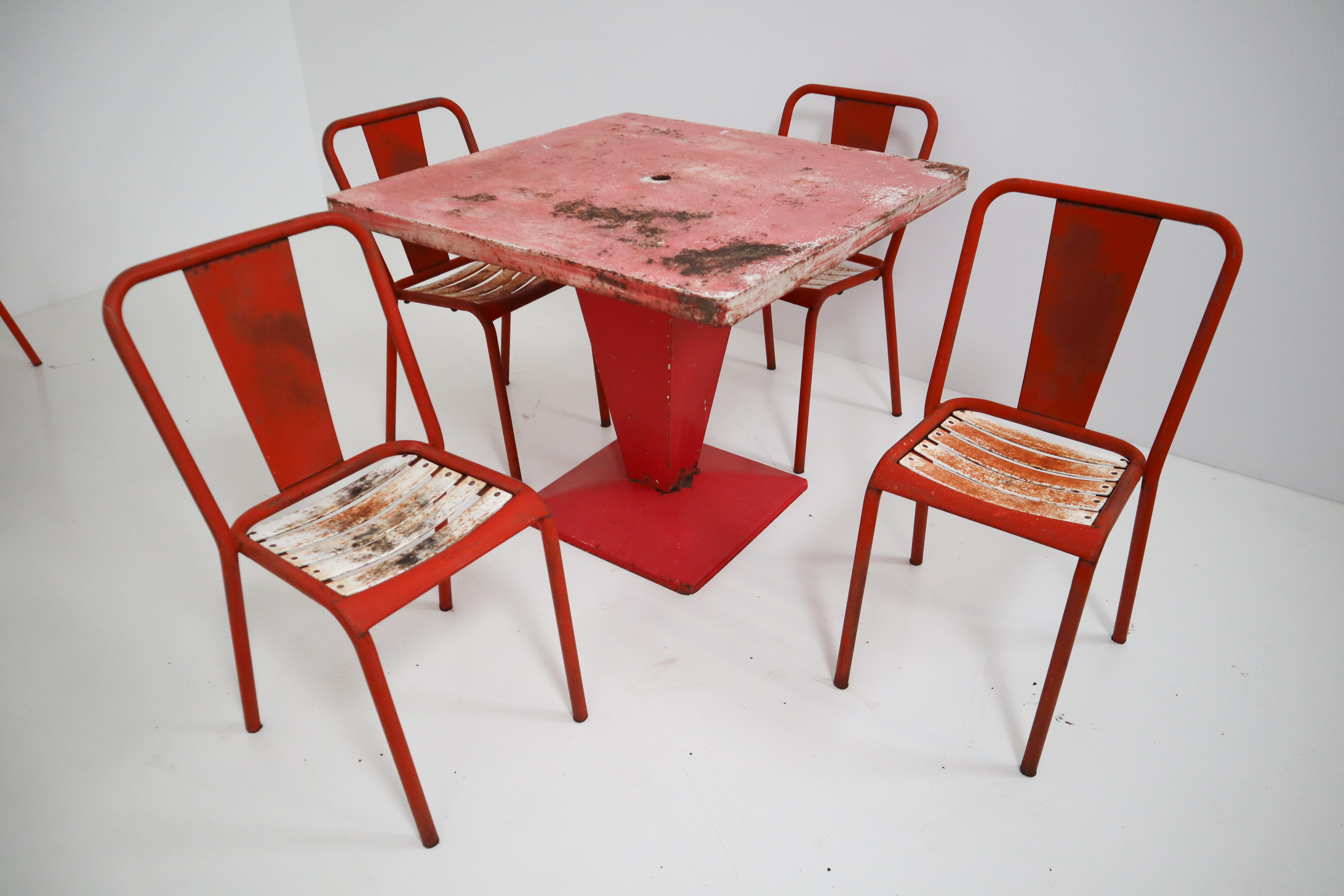 Mid-Century Modern Red Metal 'Cube' Bistro Table by Xavier Pauchard, 1950