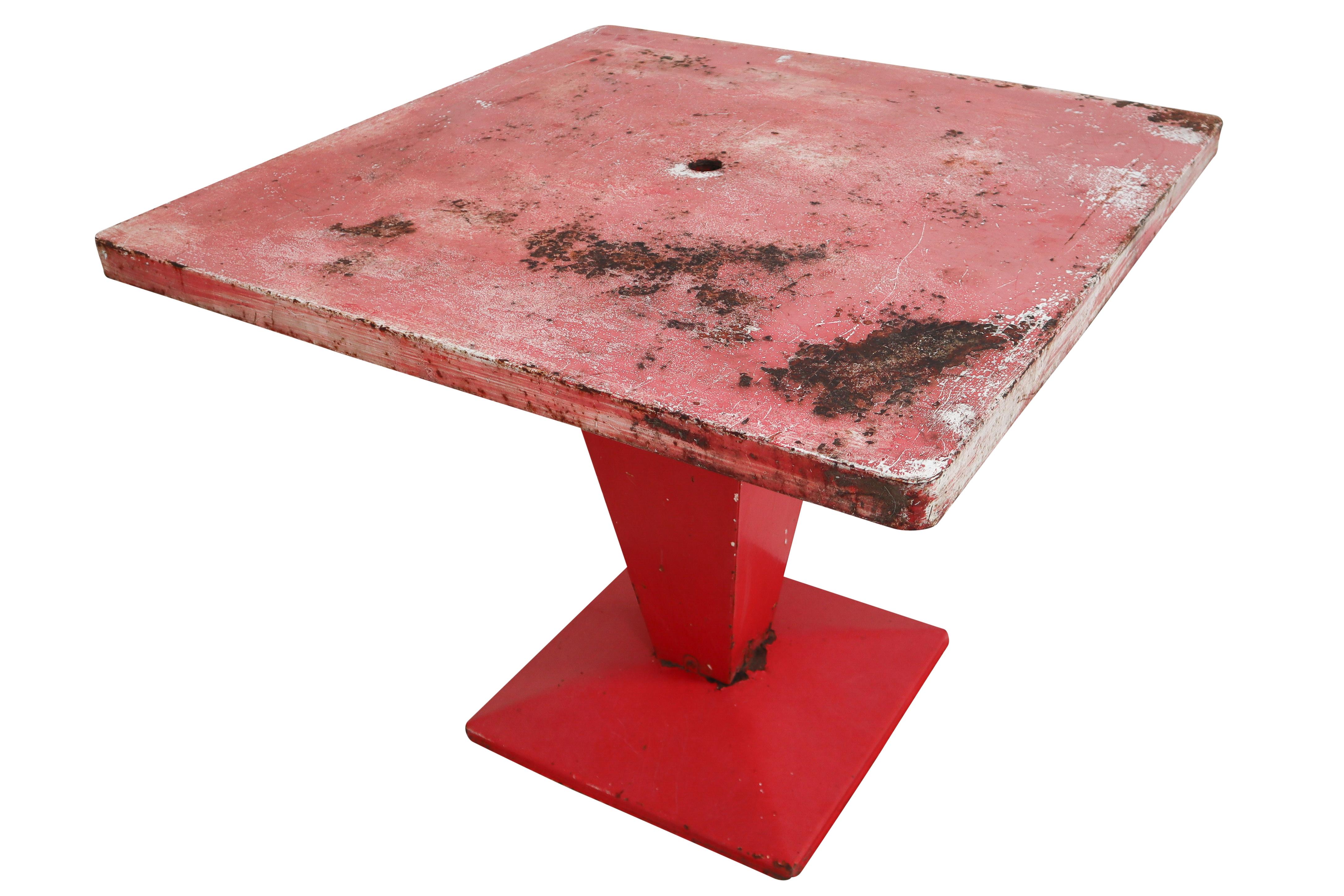 French Red Metal 'Cube' Bistro Table by Xavier Pauchard, 1950