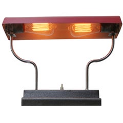 Red Metal Double Bulb Desk Table Lamp, 1950s