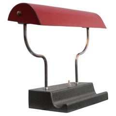 Red Metal Double Bulb Desk Table Lamp, 1950s