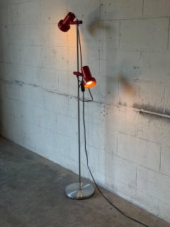 Red Metal Dual Shade Floor Lamp Mid-Century Modern 1970s