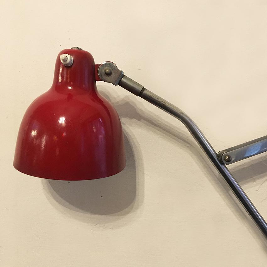 Red Metal Italian Adjustable Pantograph Wall Lamp, 1960s 4