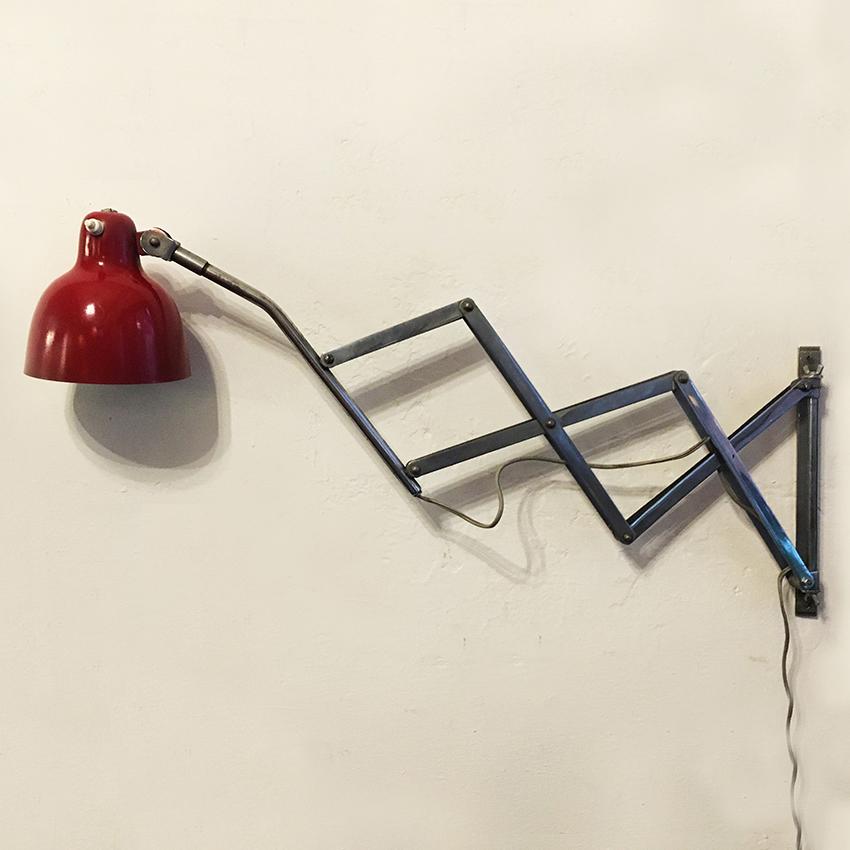 Red Metal Italian Adjustable Pantograph Wall Lamp, 1960s 3