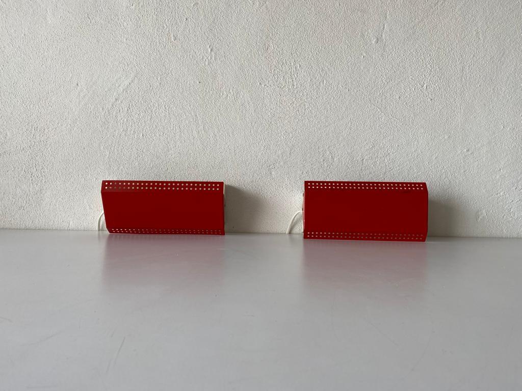 Red Metal Pair of Sconces Adjustable Reflectors by Scanotec, 1950s Denmark 10