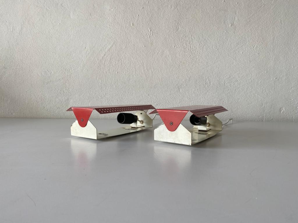 Red Metal Pair of Sconces Adjustable Reflectors by Scanotec, 1950s Denmark In Good Condition In Hagenbach, DE