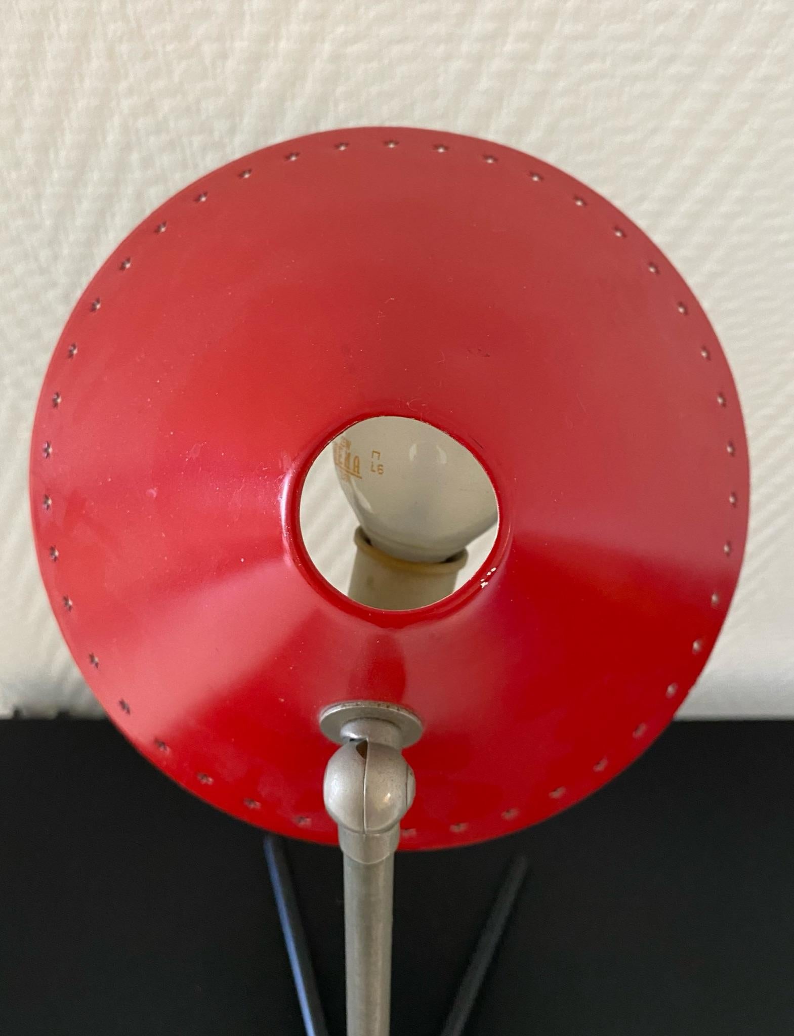 Red Metal Pinocchio Table and Wall Lamp by H. Busquet for Hala Zeist, Ca. 1950s For Sale 7