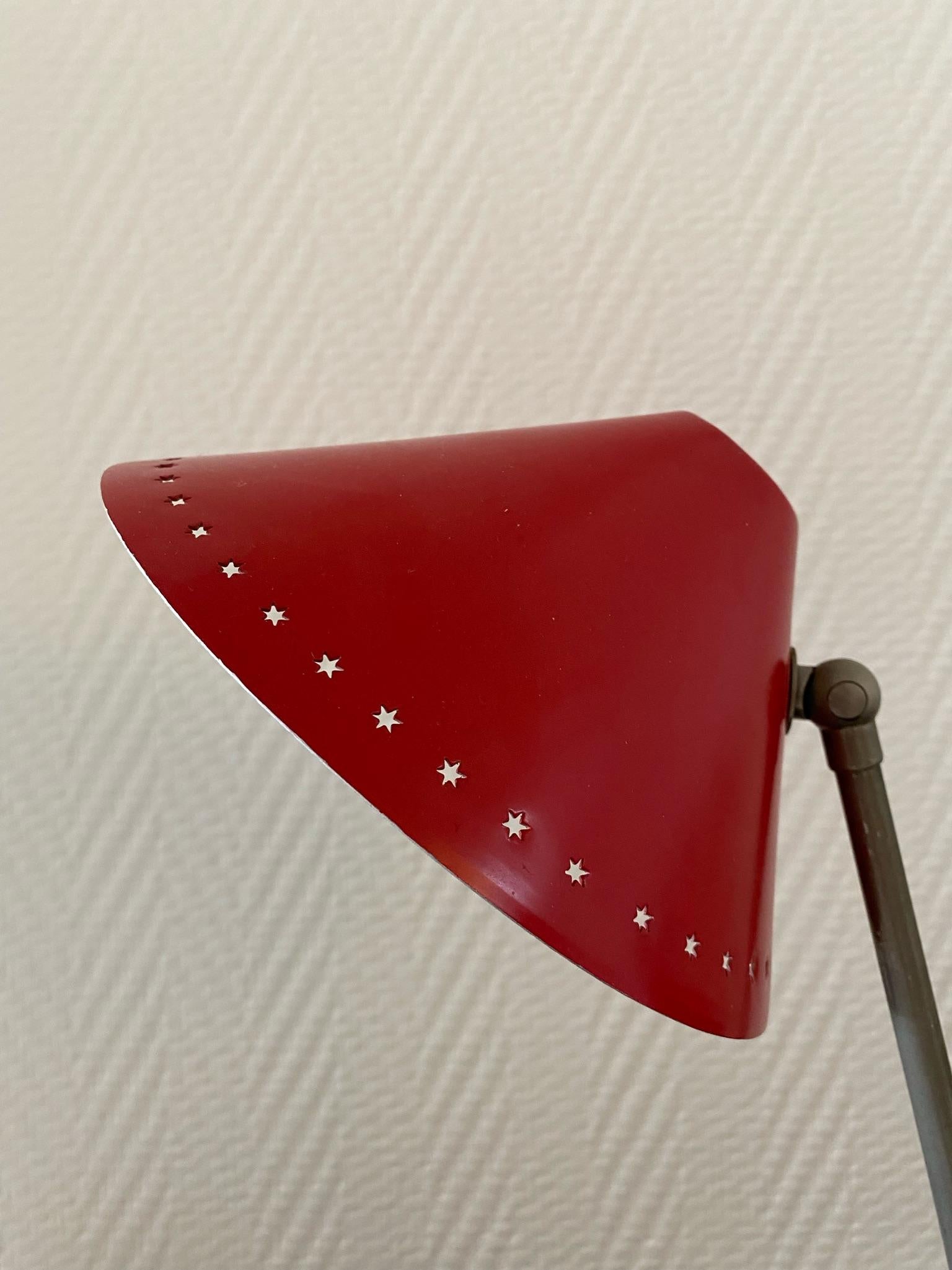 Red Metal Pinocchio Table and Wall Lamp by H. Busquet for Hala Zeist, Ca. 1950s For Sale 2