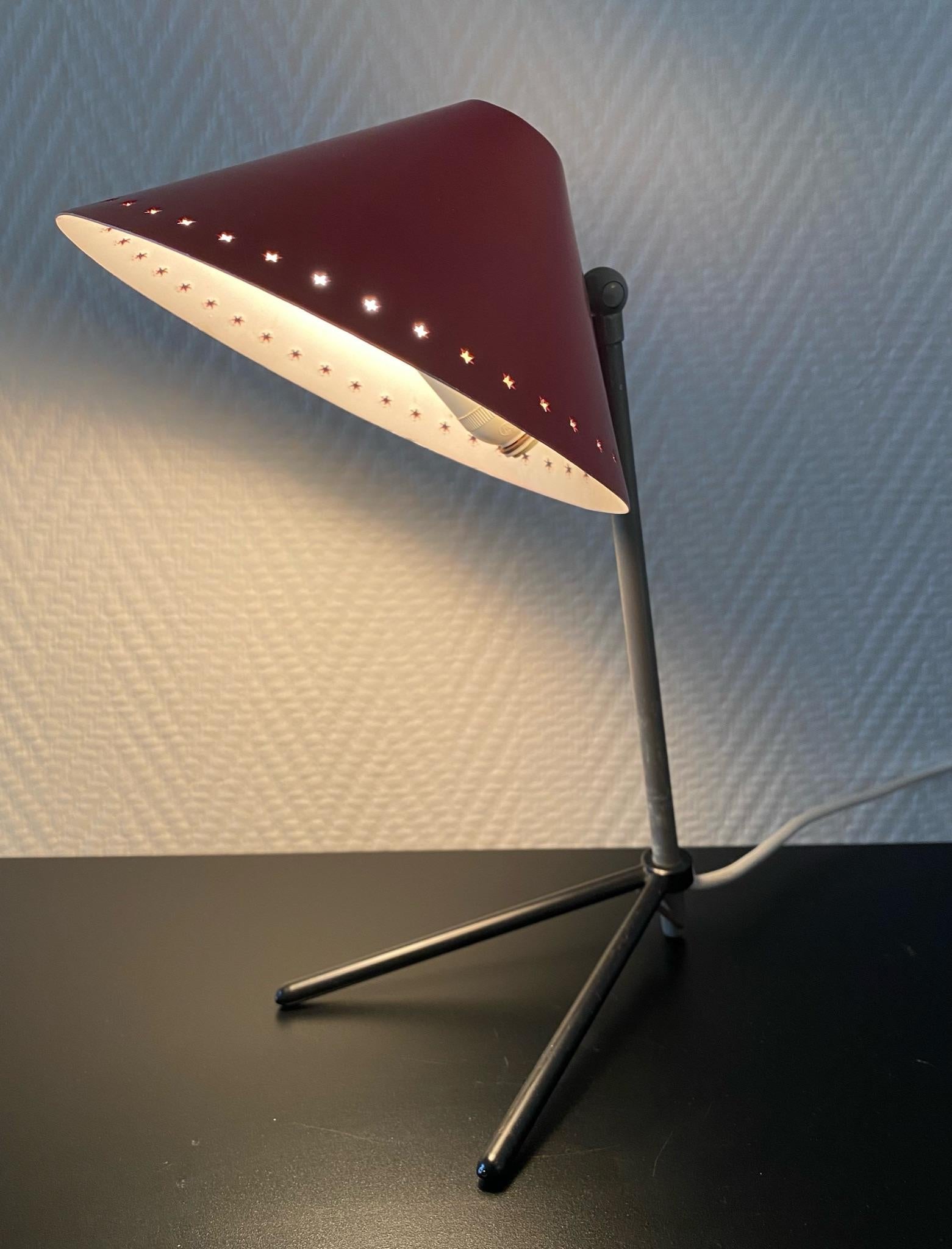 Red Metal Pinocchio Table and Wall Lamp by H. Busquet for Hala Zeist, Ca. 1950s For Sale 3