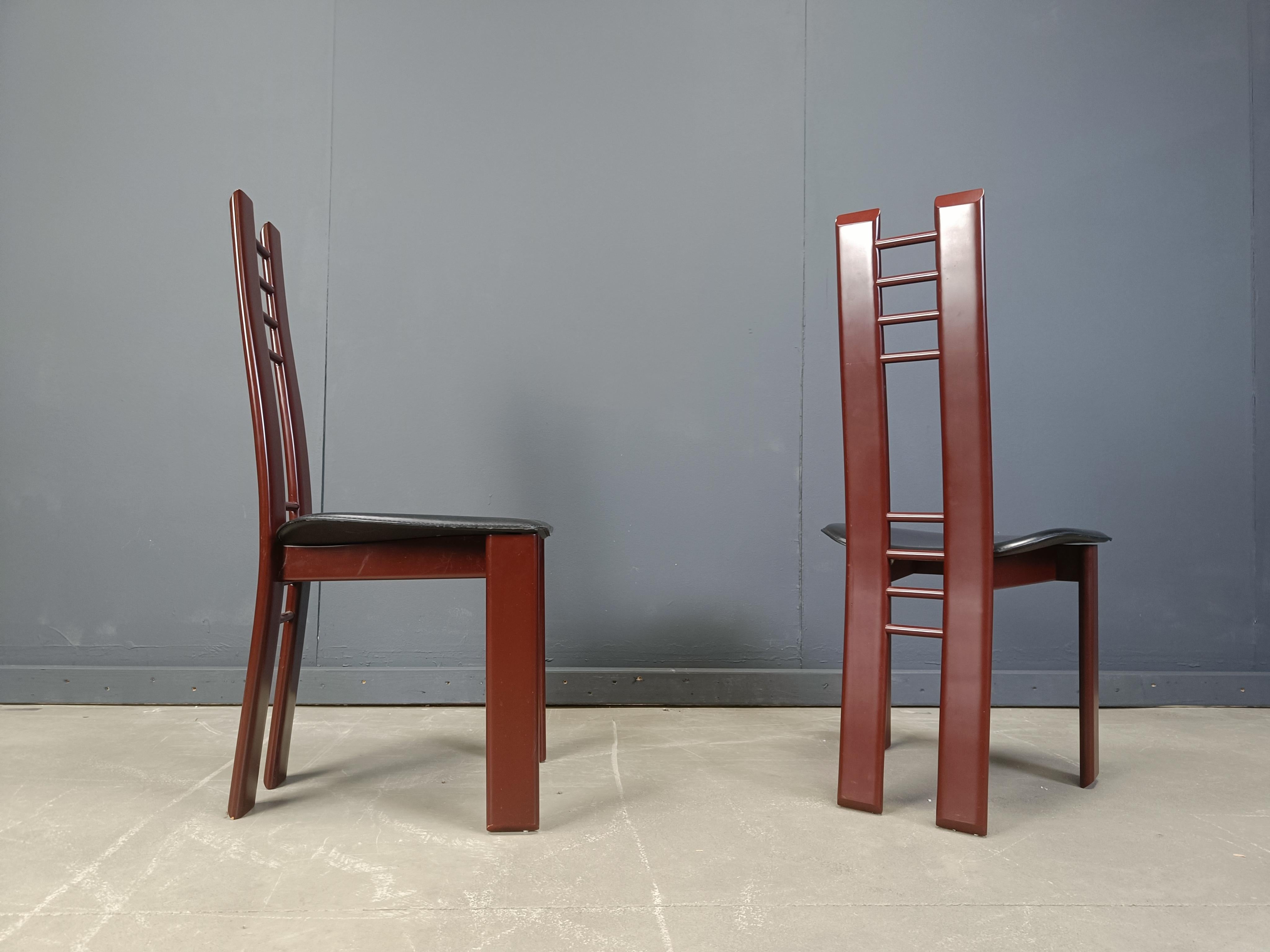 Post-Modern Red Metal Post modern dining chairs, 1980s set of 8