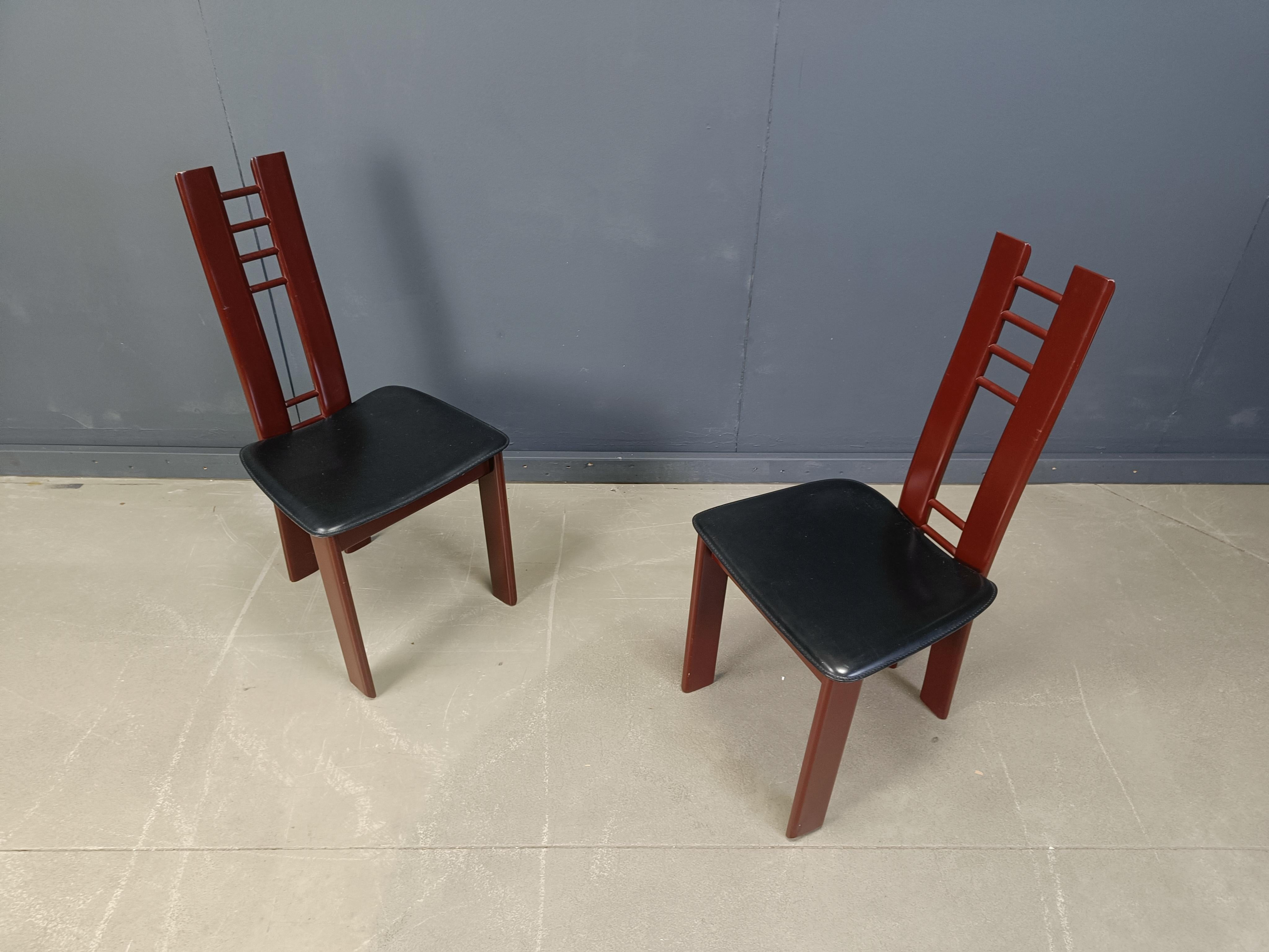 Italian Red Metal Post modern dining chairs, 1980s set of 8