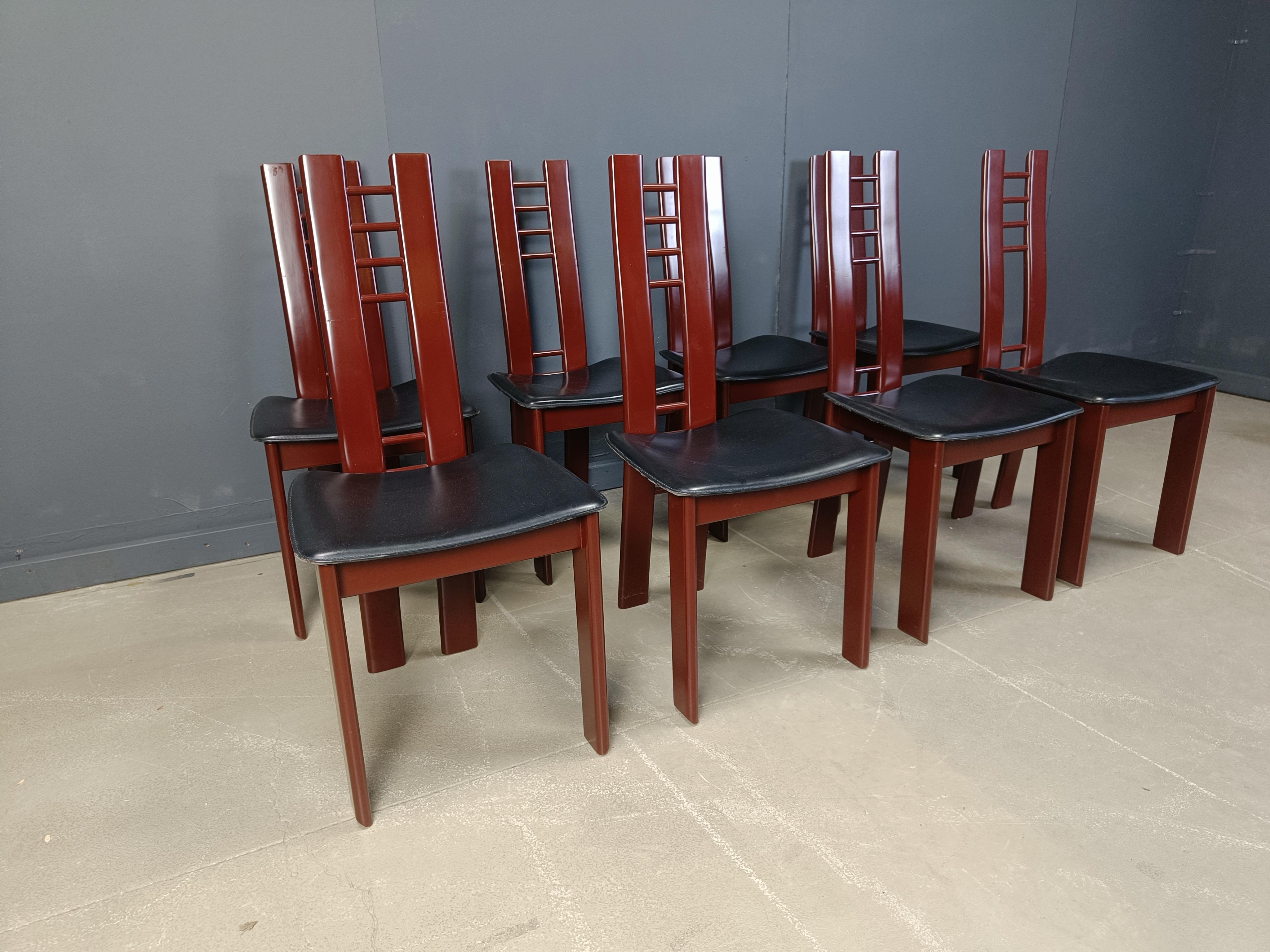 Late 20th Century Red Metal Post modern dining chairs, 1980s set of 8
