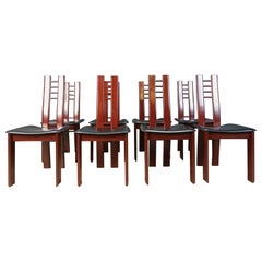 Red Metal Post modern dining chairs, 1980s set of 8
