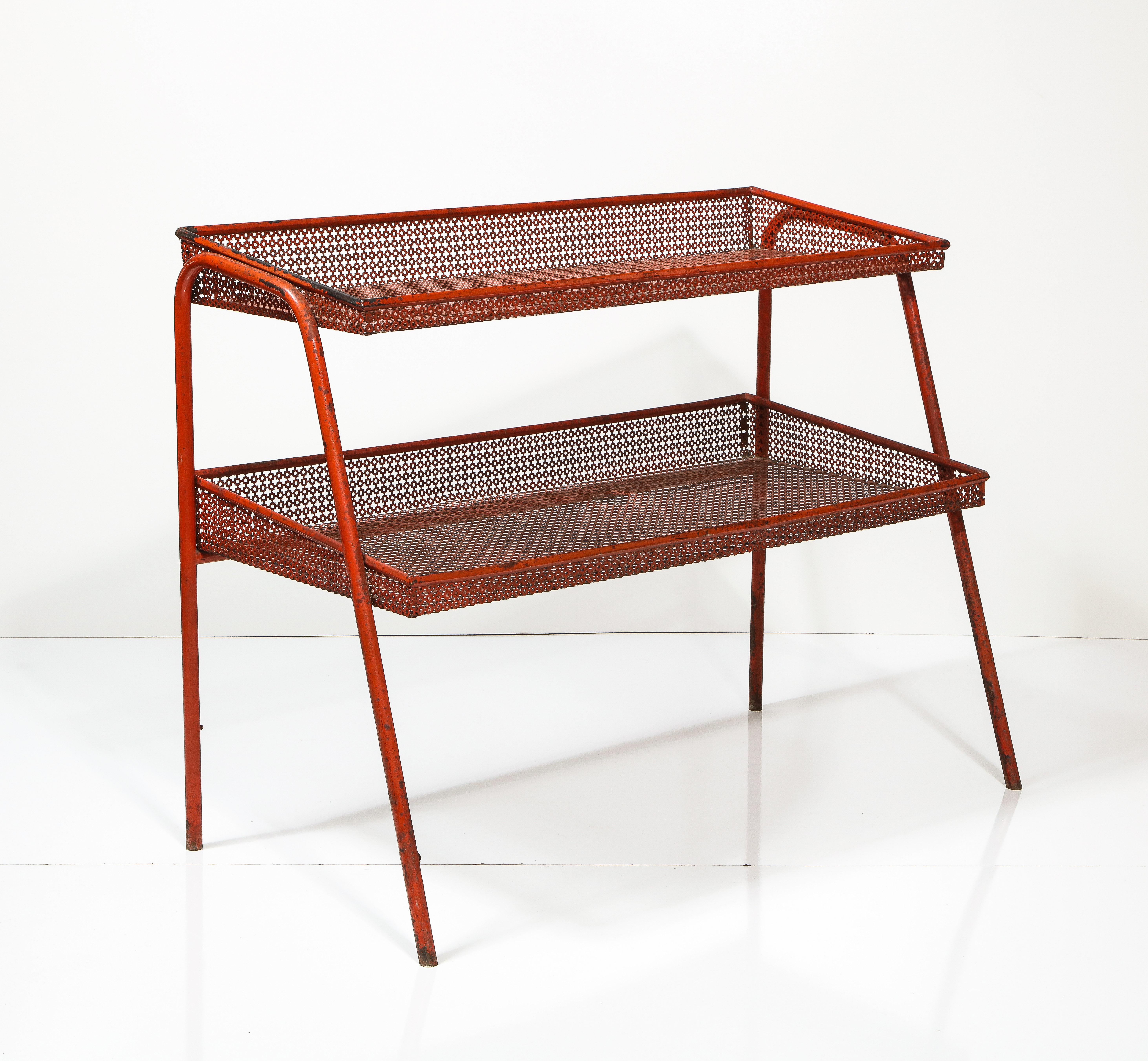 Modern Red Metal Shelf attributed to Mathieu Mategot, France, c. 1940 For Sale