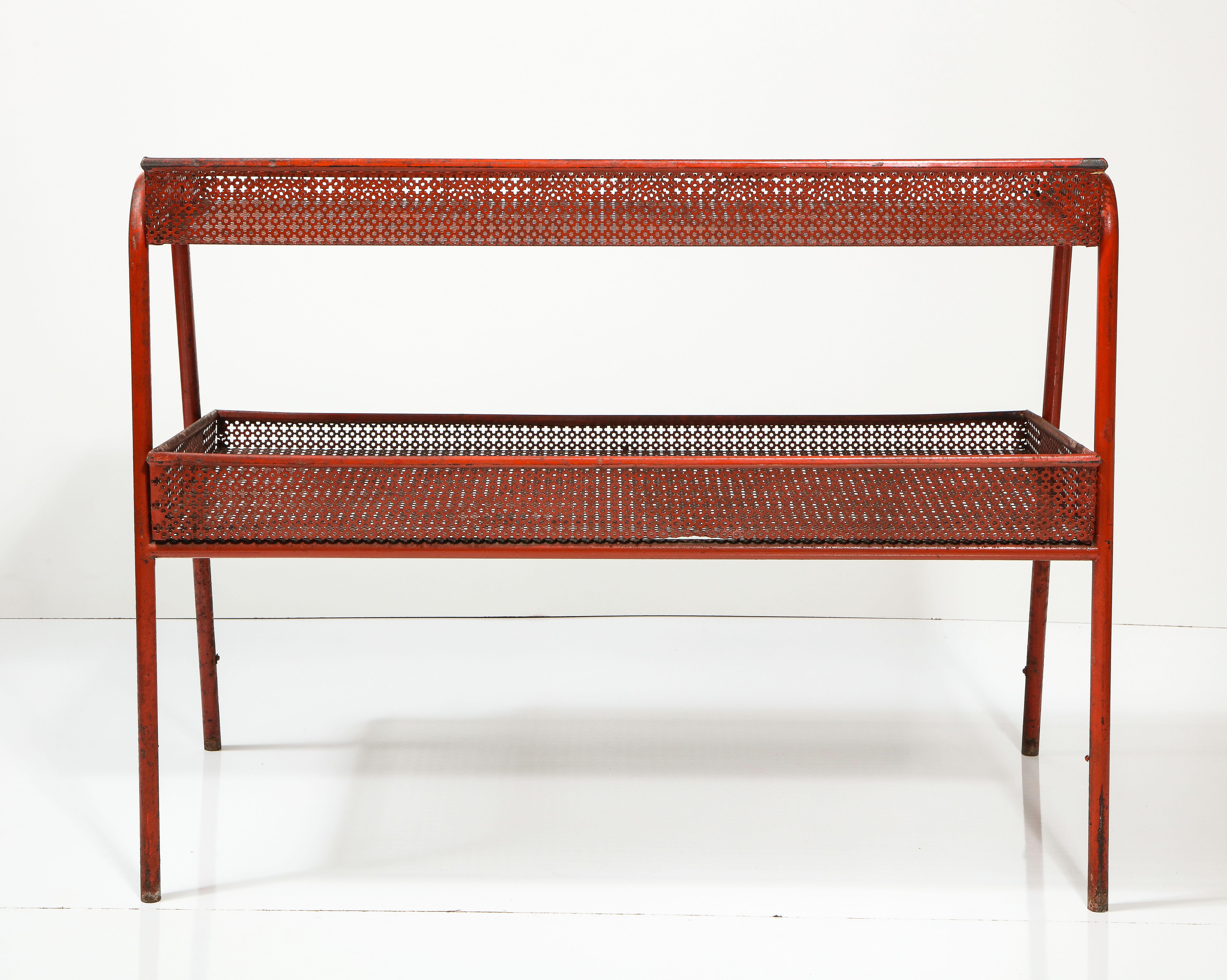 Painted Red Metal Shelf attributed to Mathieu Mategot, France, c. 1940 For Sale