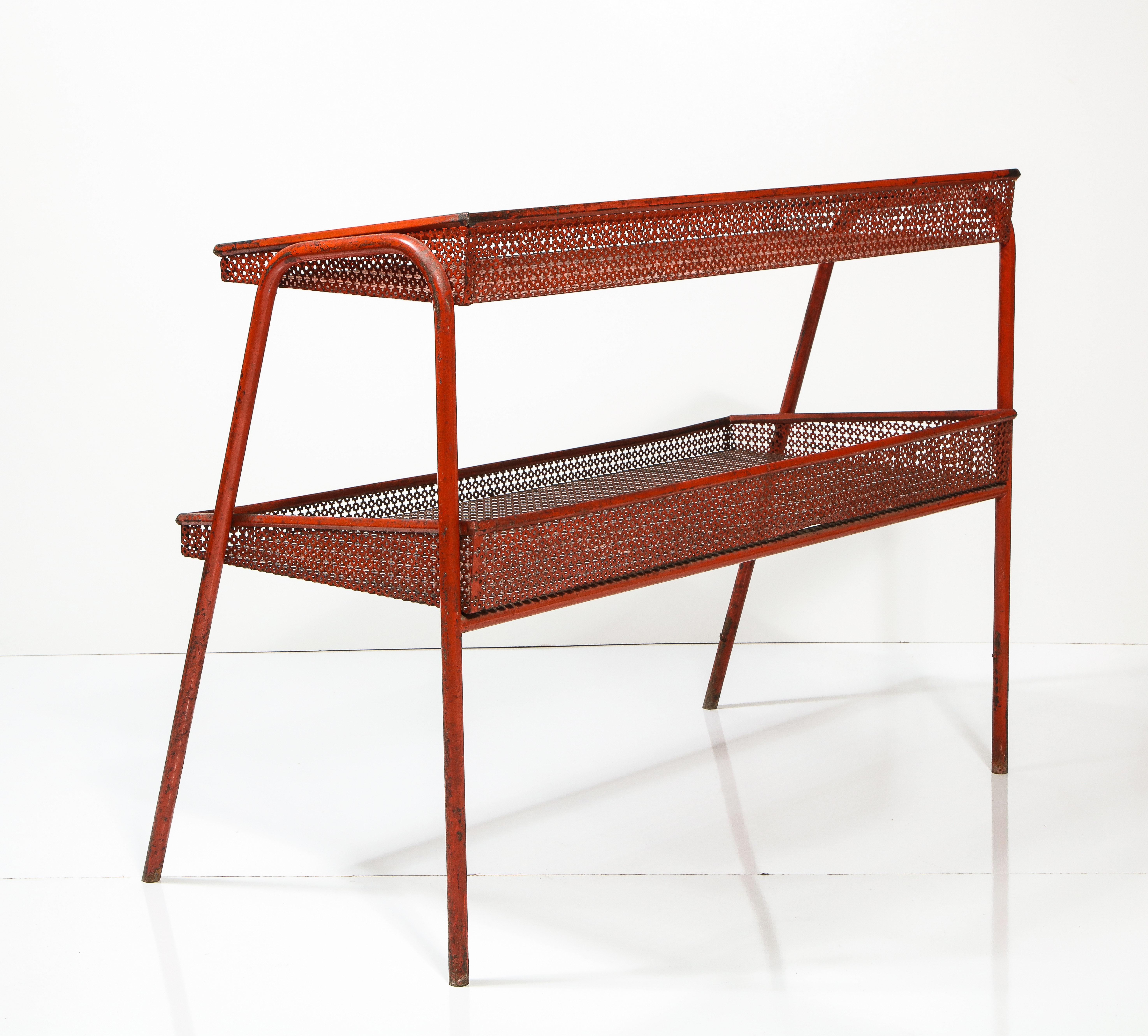 Red Metal Shelf attributed to Mathieu Mategot, France, c. 1940 In Excellent Condition For Sale In New York City, NY