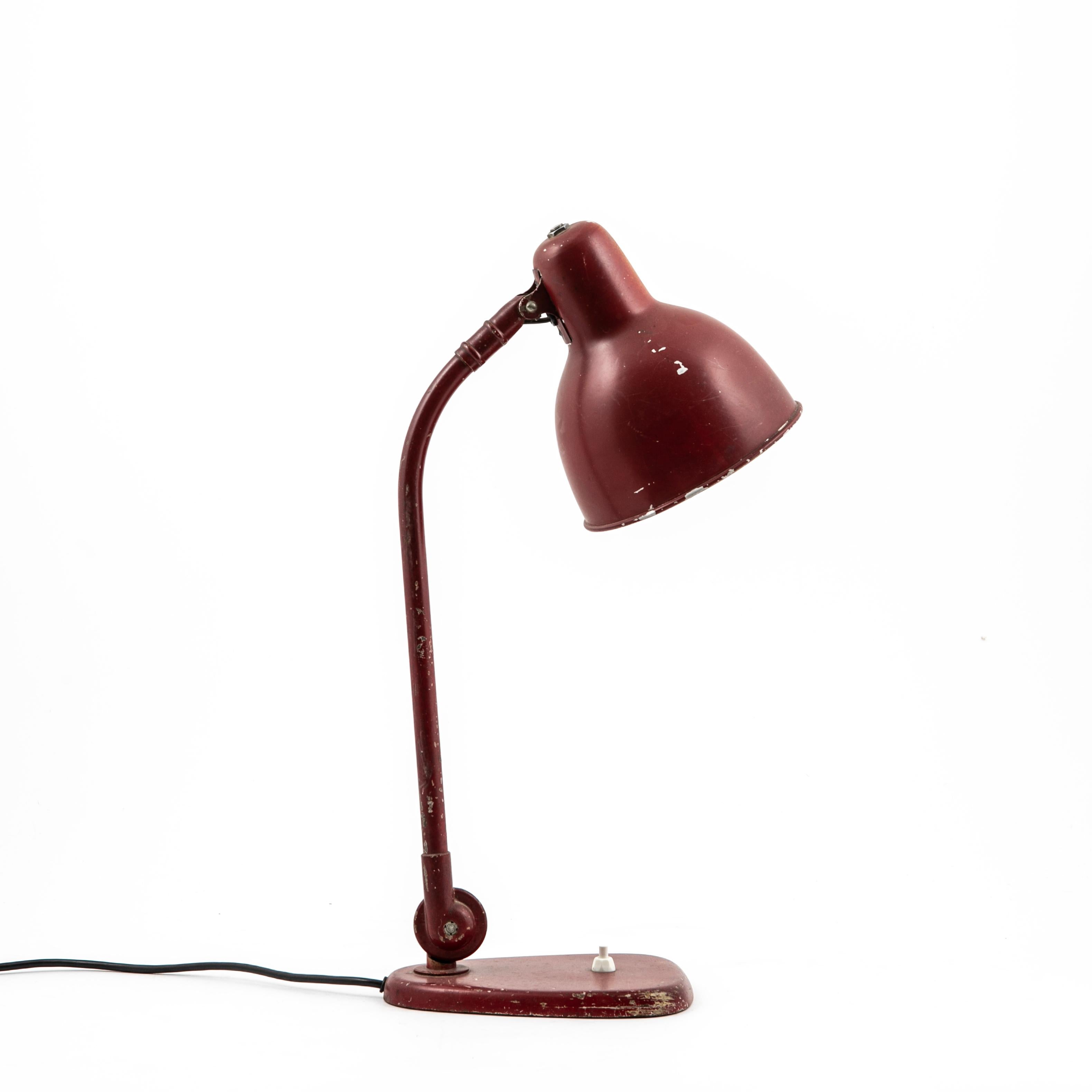 Industrial Red Metal Table Lamp c 1950 For Sale